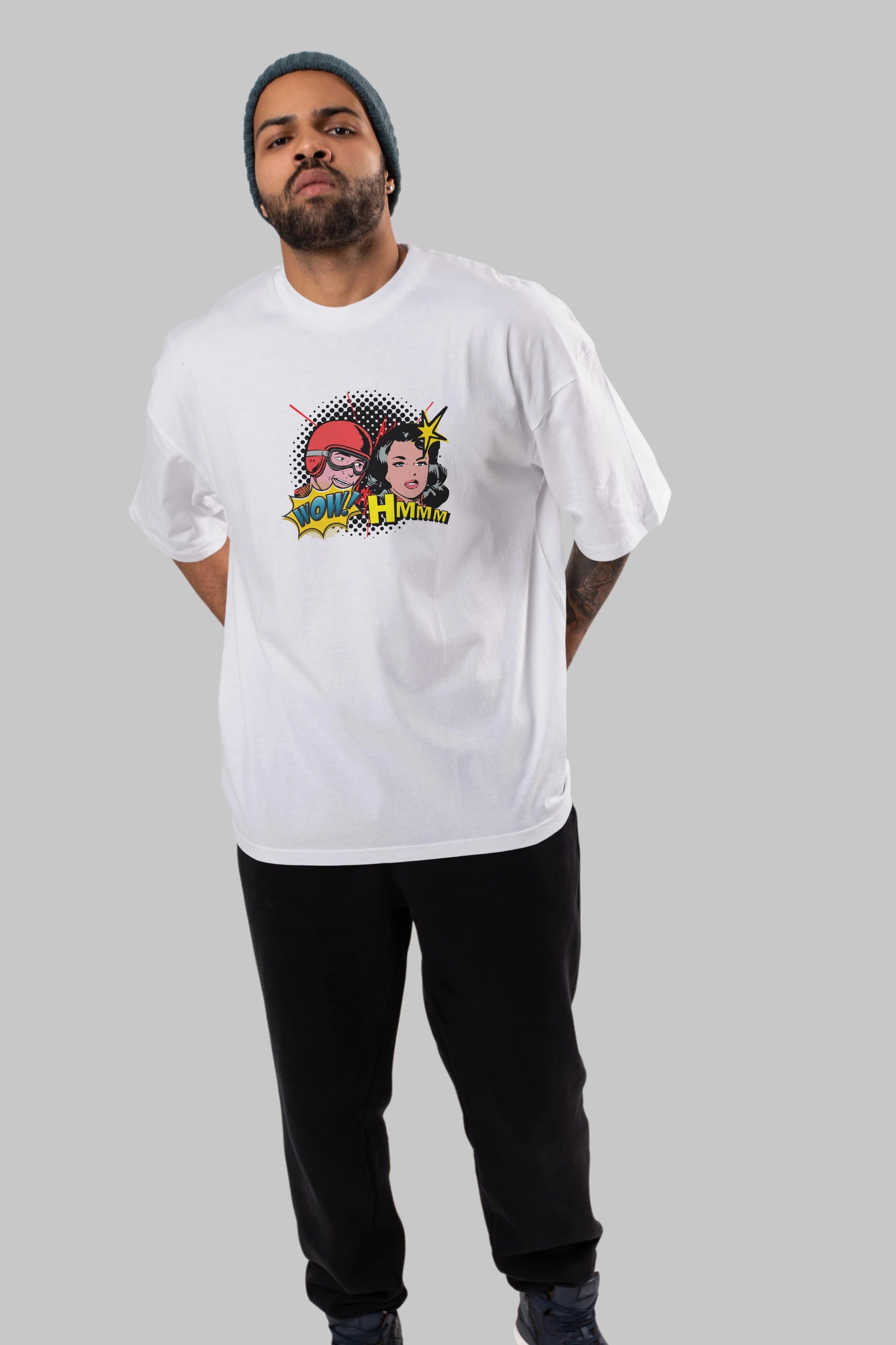 Comic Wow Yazılı Ön Baskılı Oversize t-shirt Erkek Kadın Unisex