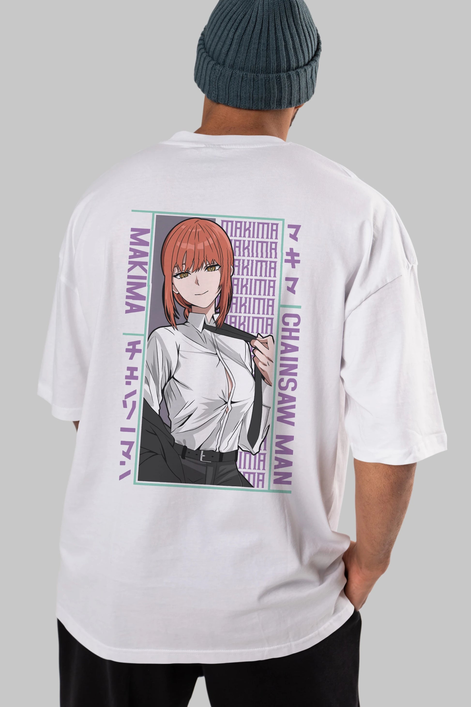 Makima Chain Saw Man Anime Arka Baskılı Oversize t-shirt Erkek Kadın Unisex