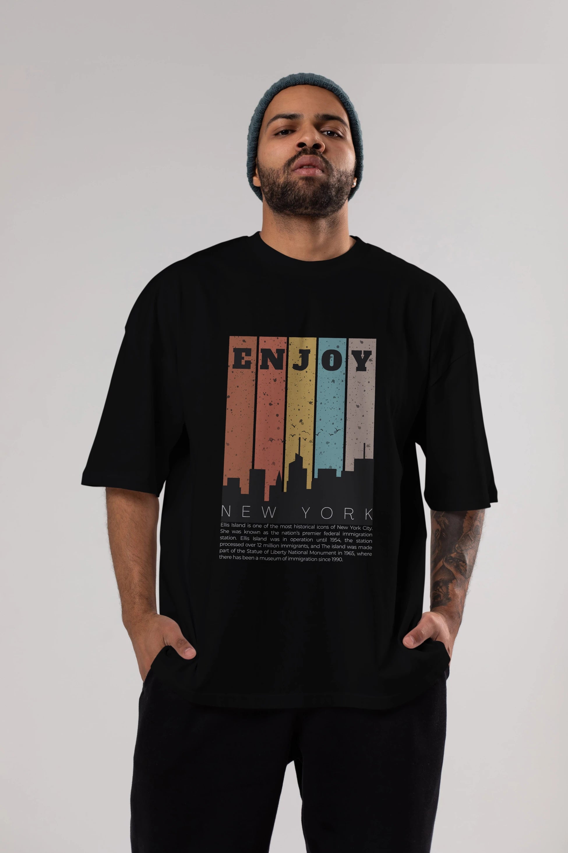 Enjoy New York Yazılı Ön Baskılı Oversize t-shirt Erkek Kadın Unisex