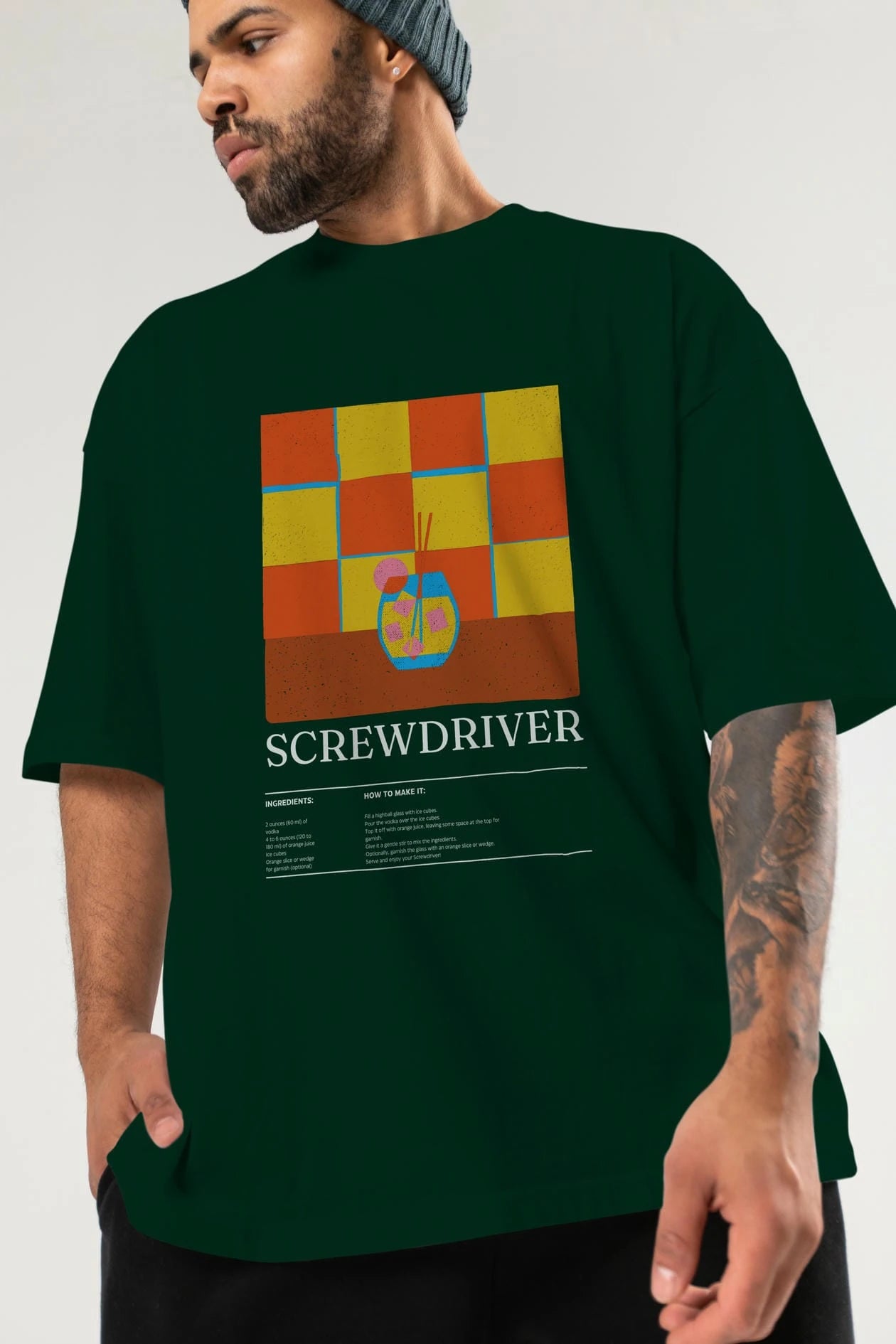 Screwdriver Kokteyl Ön Baskılı Oversize t-shirt Erkek Kadın %100 Pamuk Bisiklet Yaka tişort