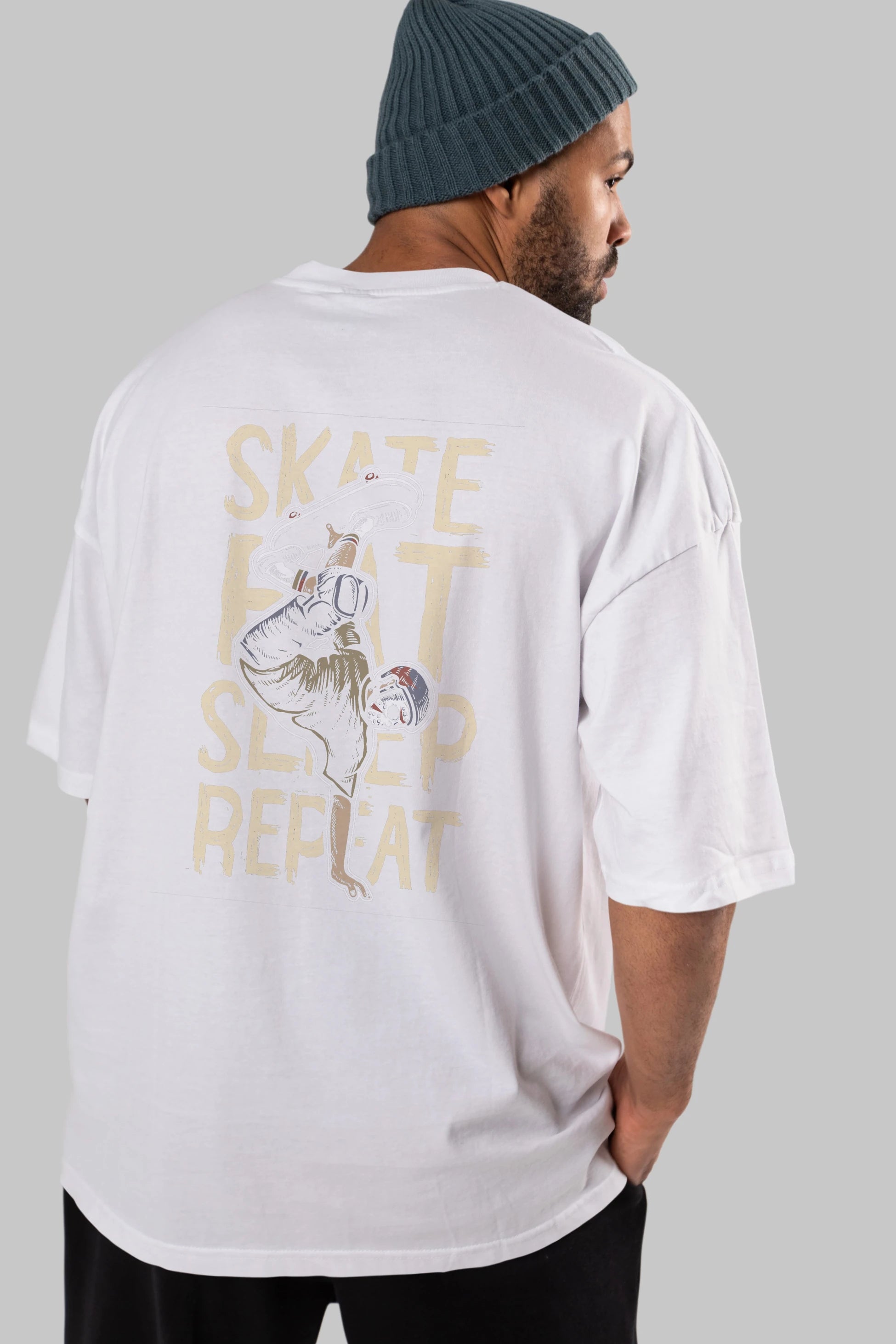 Skate Eat Sleep Repeat Arka Baskılı Oversize t-shirt Erkek Kadın Unisex %100 Pamuk