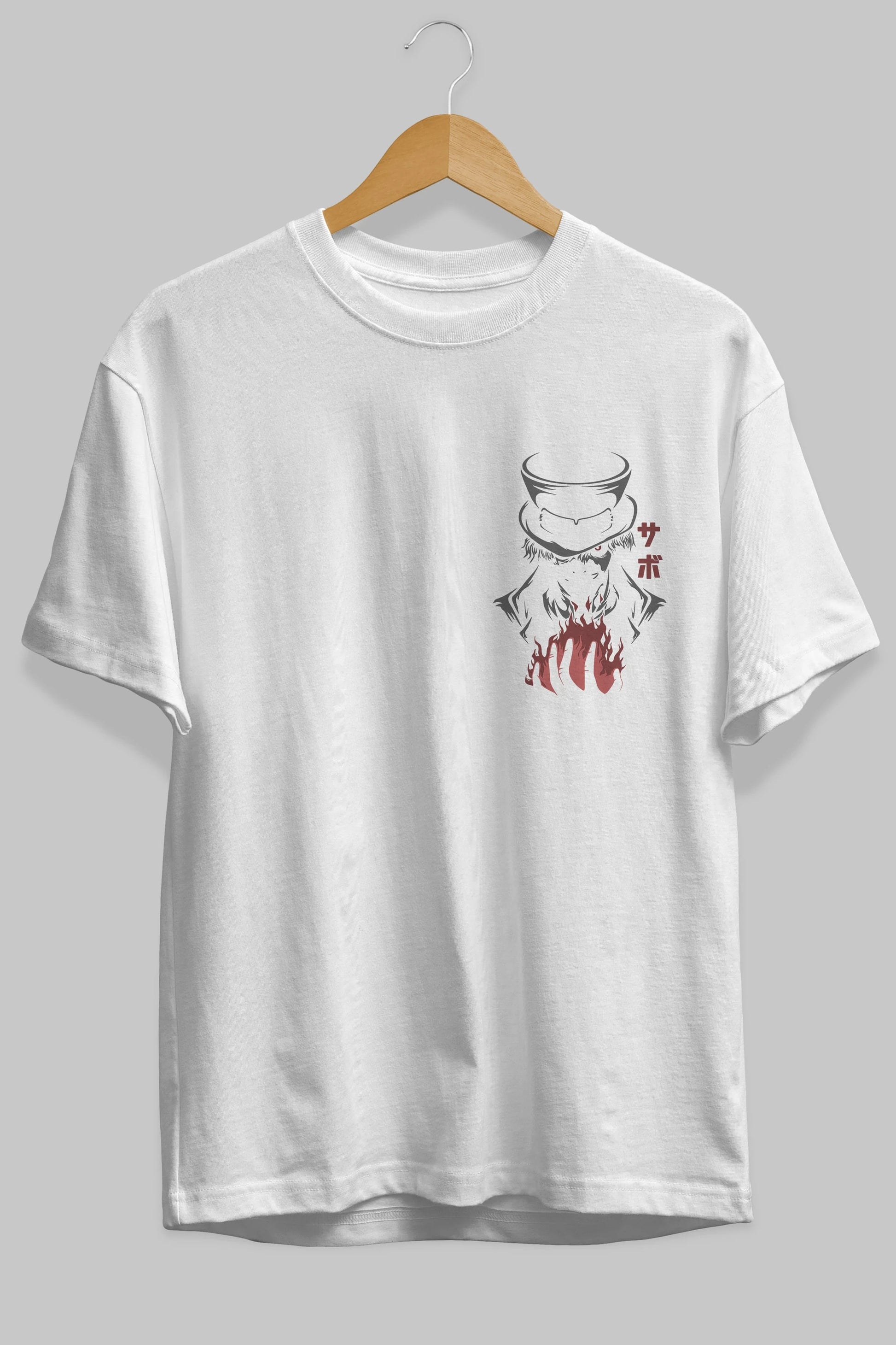 SaboOnePiece Ön Sol Baskılı Oversize t-shirt Erkek Kadın Unisex %100 Pamuk Bisiklet Yaka tişort