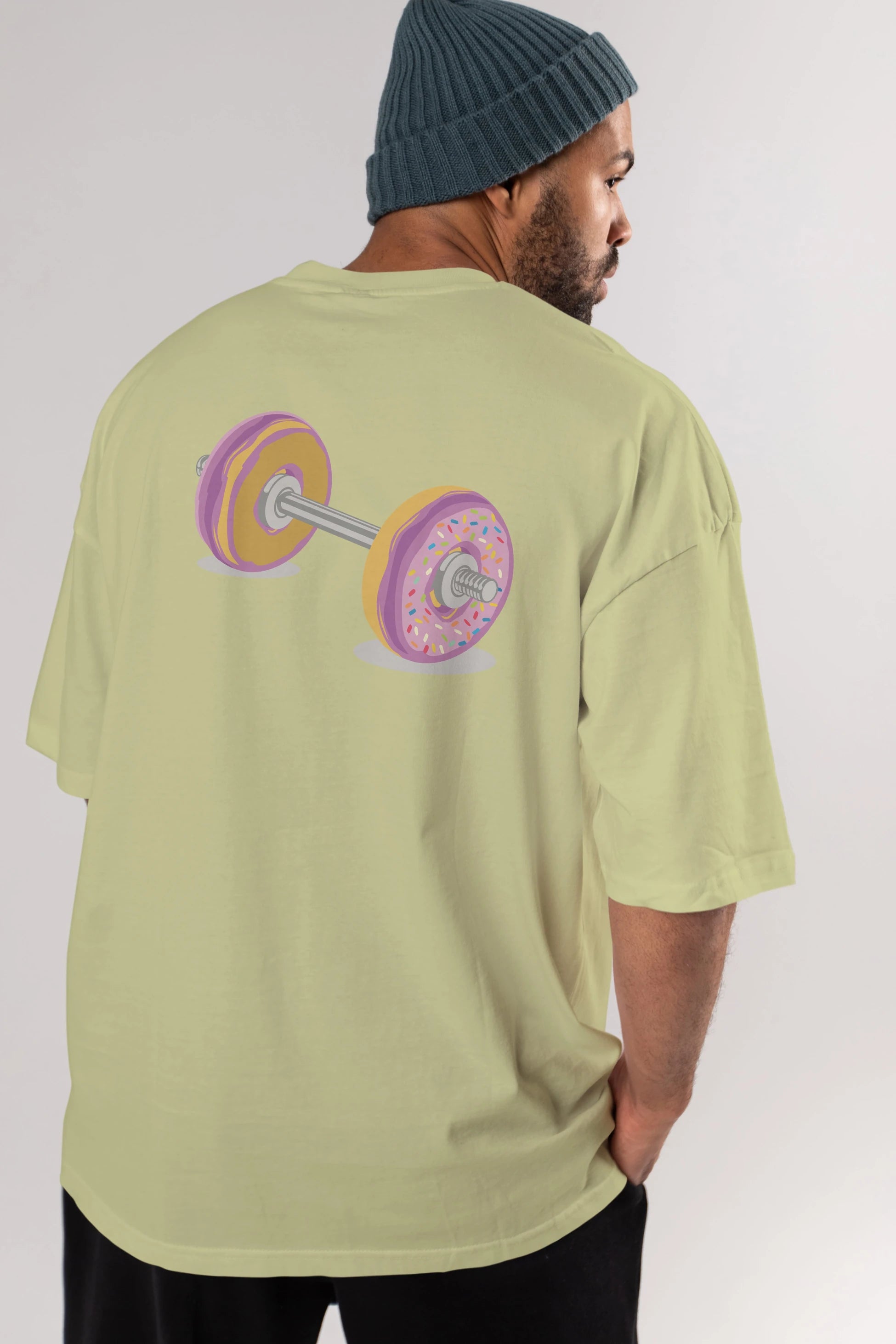 Donut Barbell Arka Baskılı Oversize t-shirt %100 pamuk Erkek Kadın Unisex