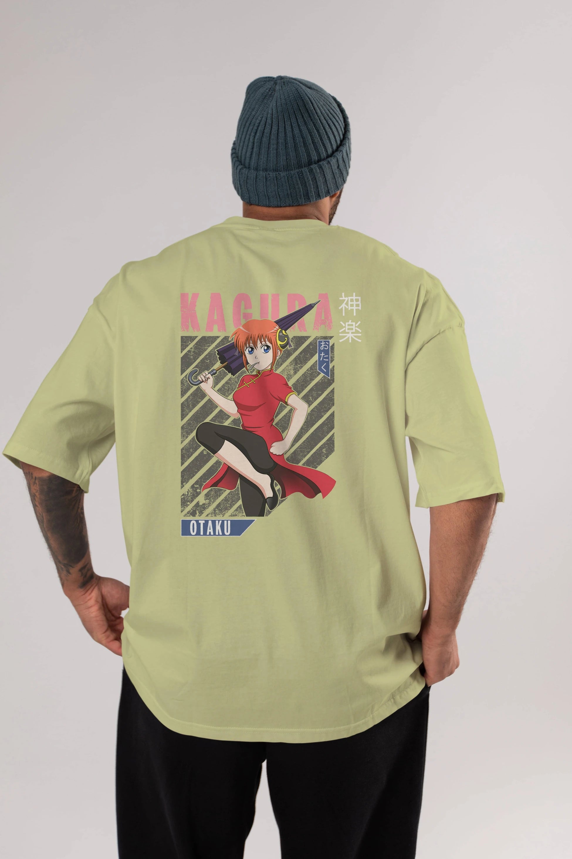 Kagura GINTAMA 1 Anime Arka Baskılı Oversize t-shirt Erkek Kadın Unisex