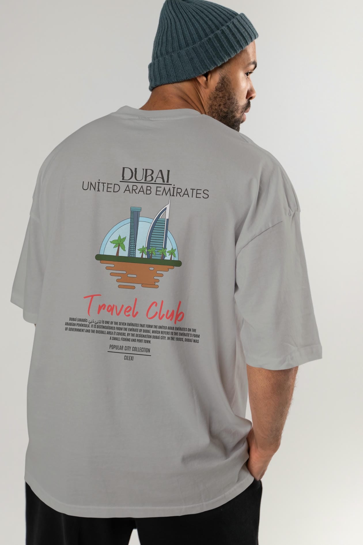 Dubai United Arab Emirates Arka Baskılı Oversize t-shirt Erkek Kadın Pamuk Bisiklet Yaka tişort