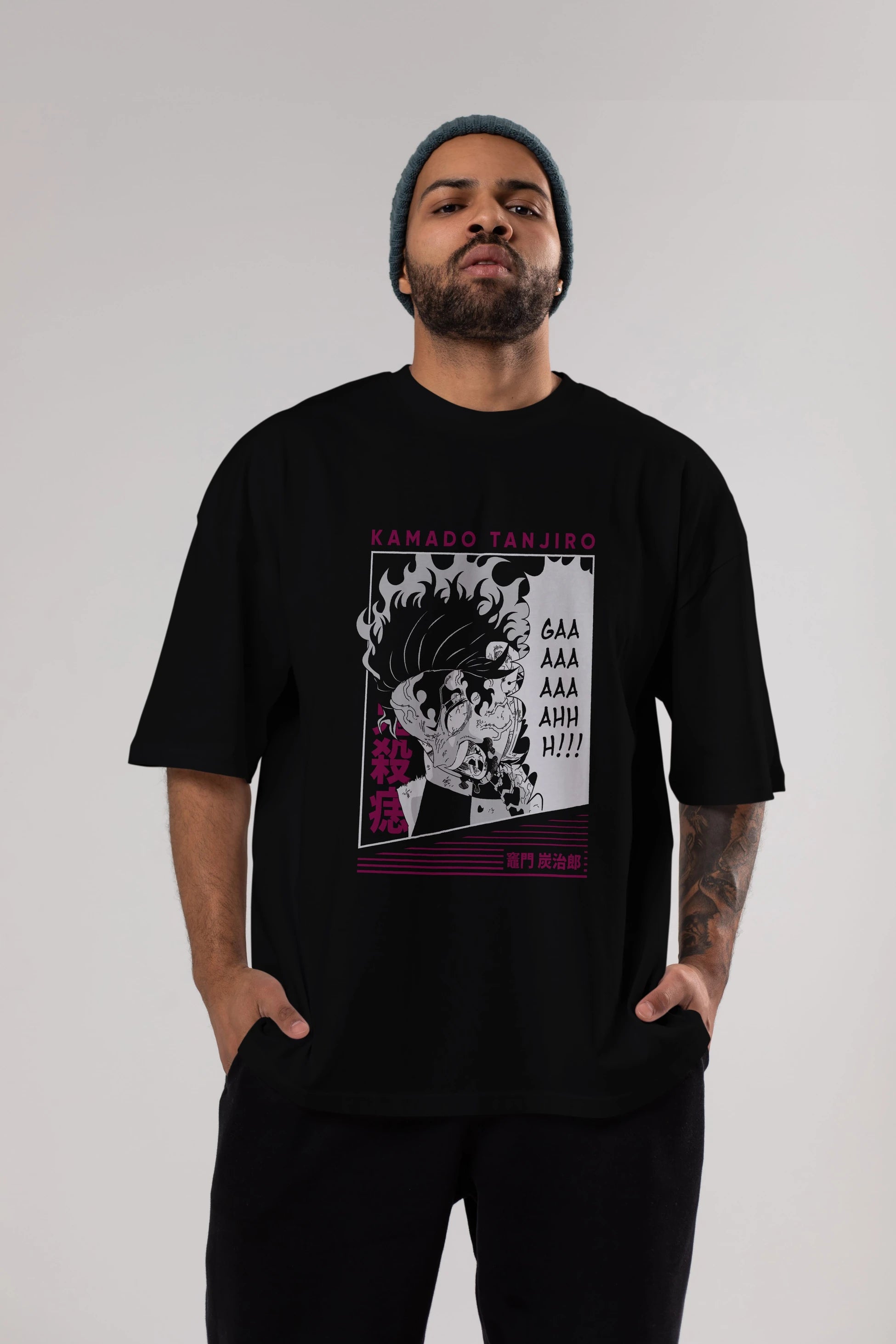 TANJIRO KAMADO 3 Anime Ön Baskılı Oversize t-shirt %100 pamuk Erkek Kadın Unisex
