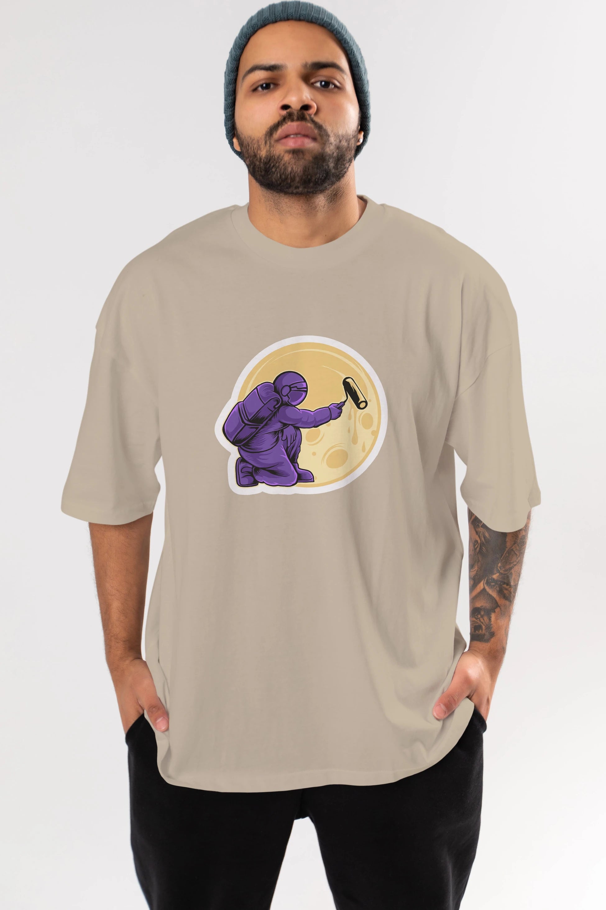 Astropaint Sticker Ön Baskılı Oversize t-shirt Erkek Kadın Unisex