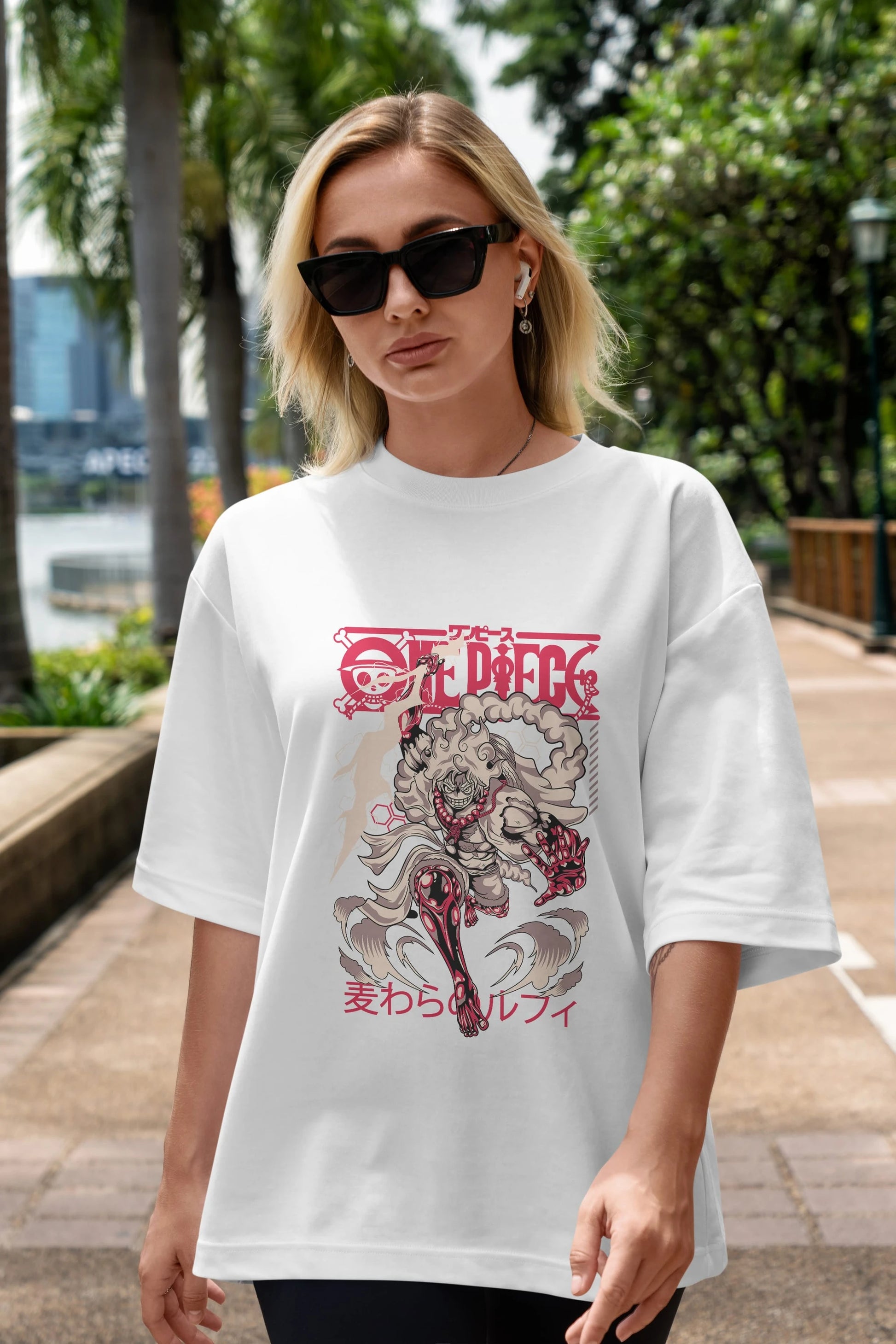 MONKEY D. LUFF-ONE PIECE 1 Anime Ön Baskılı Oversize t-shirt %100 pamuk Erkek Kadın Unisex