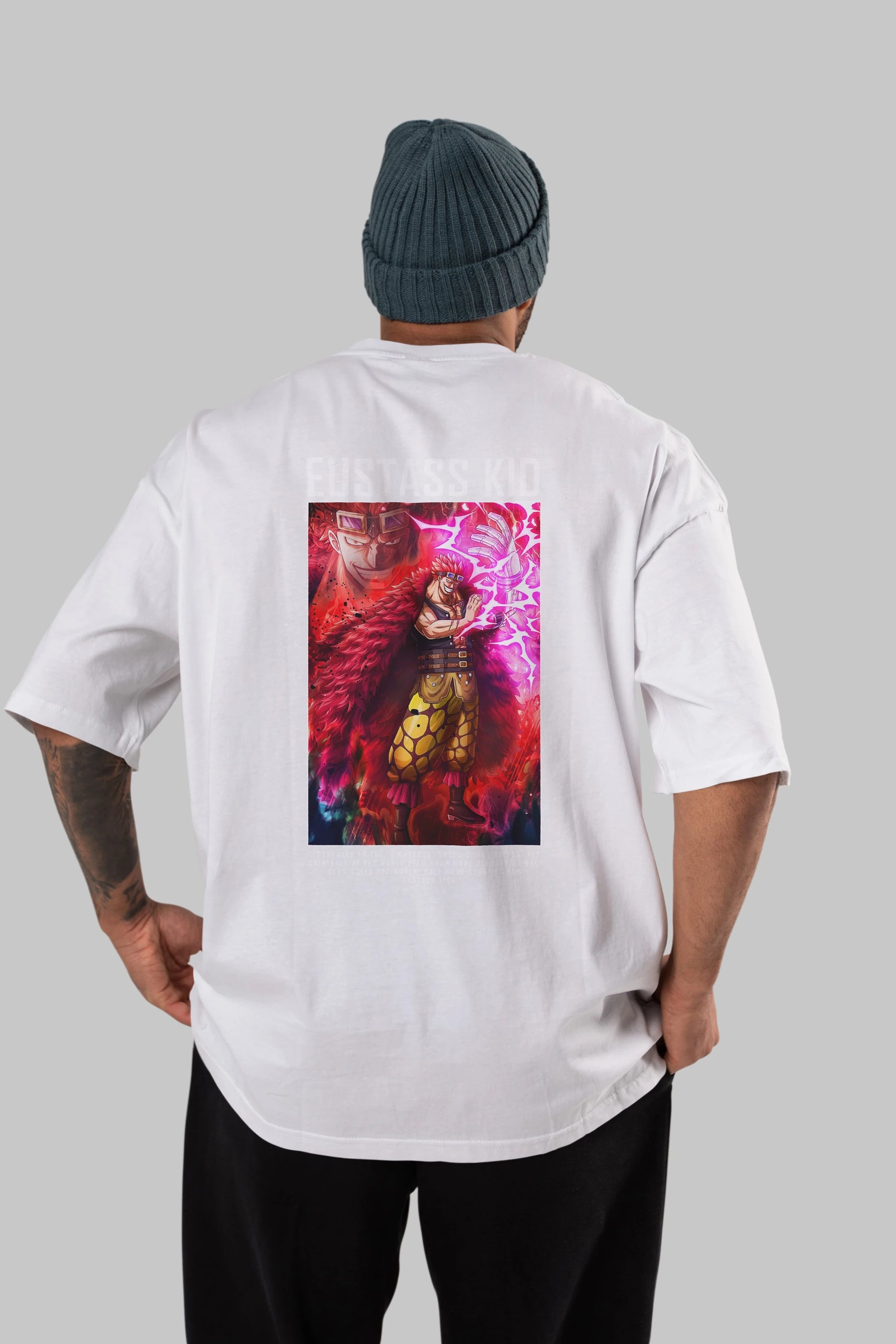 Eustass Kid Anime Arka Baskılı Oversize t-shirt Erkek Kadın Unisex %100 pamuk tişort