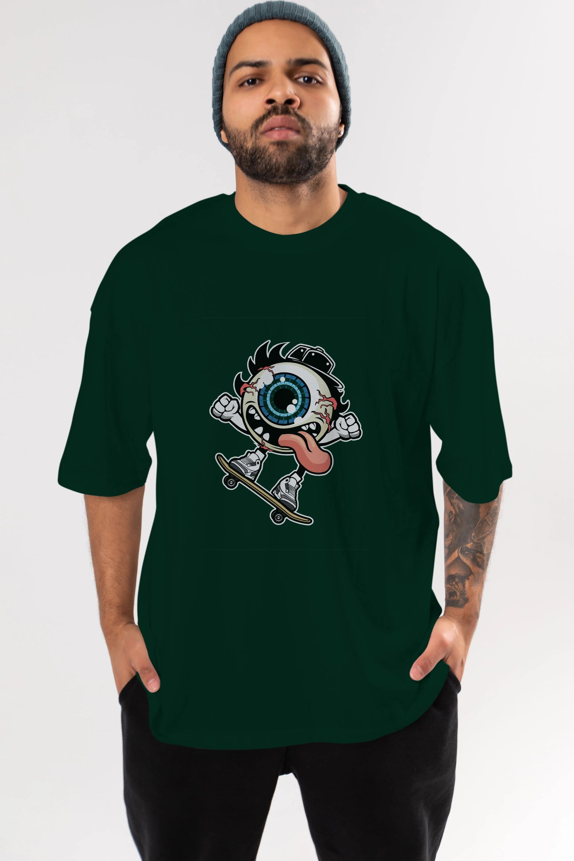 Eye Ball Skater Ön Baskılı Oversize t-shirt Erkek Kadın Unisex %100 Pamuk tişort