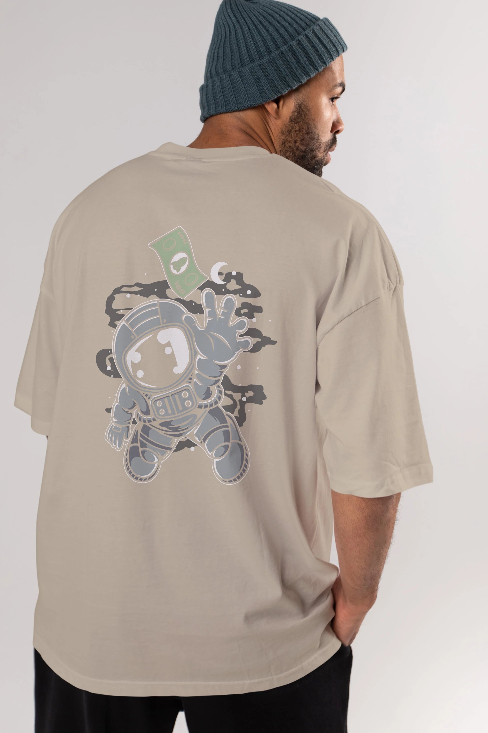 Astronaut Dollar Arka Baskılı Oversize t-shirt Erkek Kadın Unisex