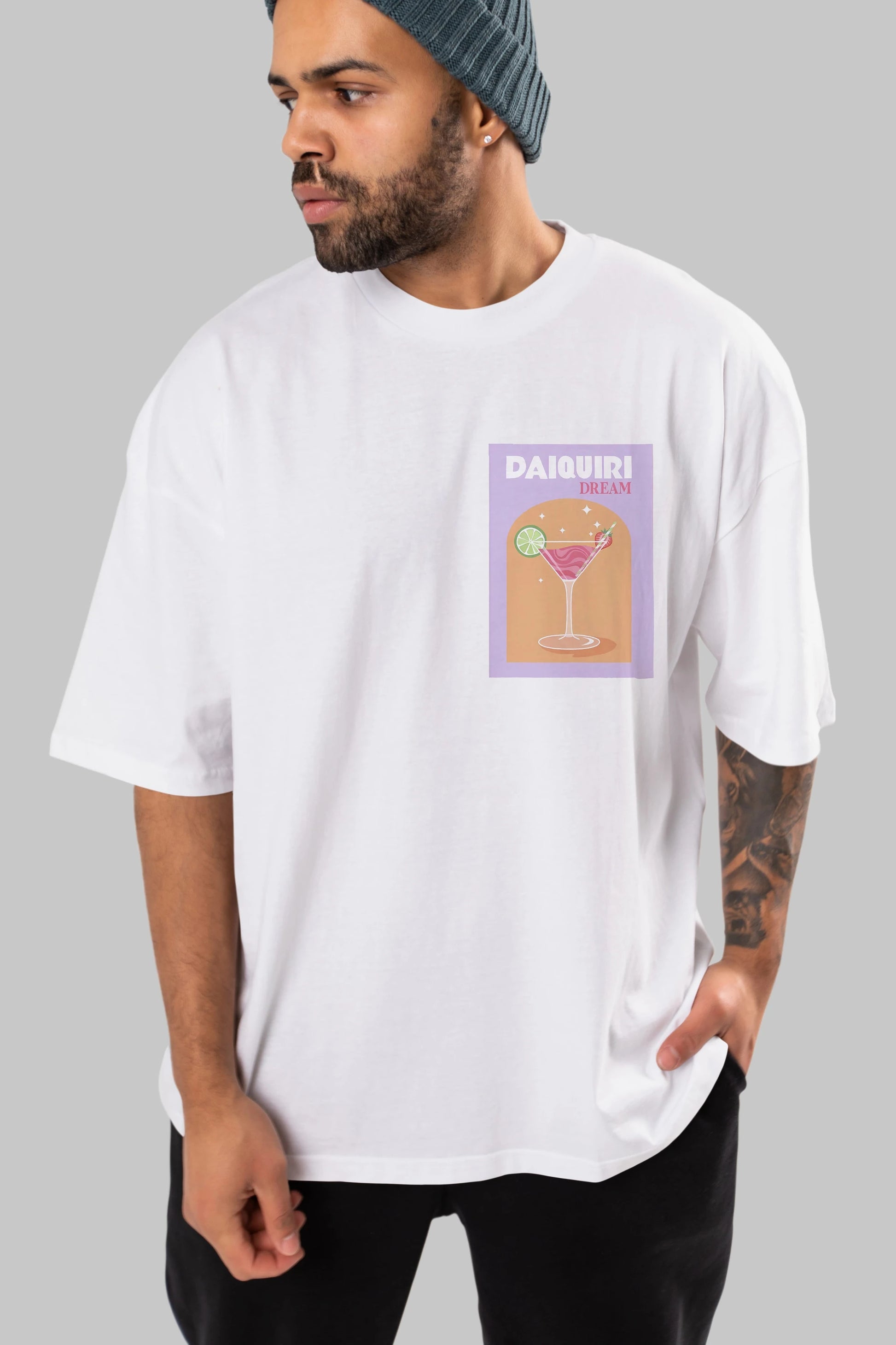 Daiquiri Dream Ön Sol Baskılı Oversize t-shirt Erkek Kadın Unisex %100 Pamuk Bisiklet Yaka tişort