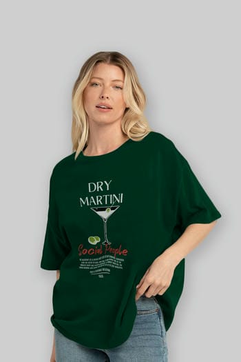 Dry Martını Kokteyl Serisi ön Baskılı Oversize t-shirt Erkek Kadın %100 Pamuk Bisiklet Yaka tişort