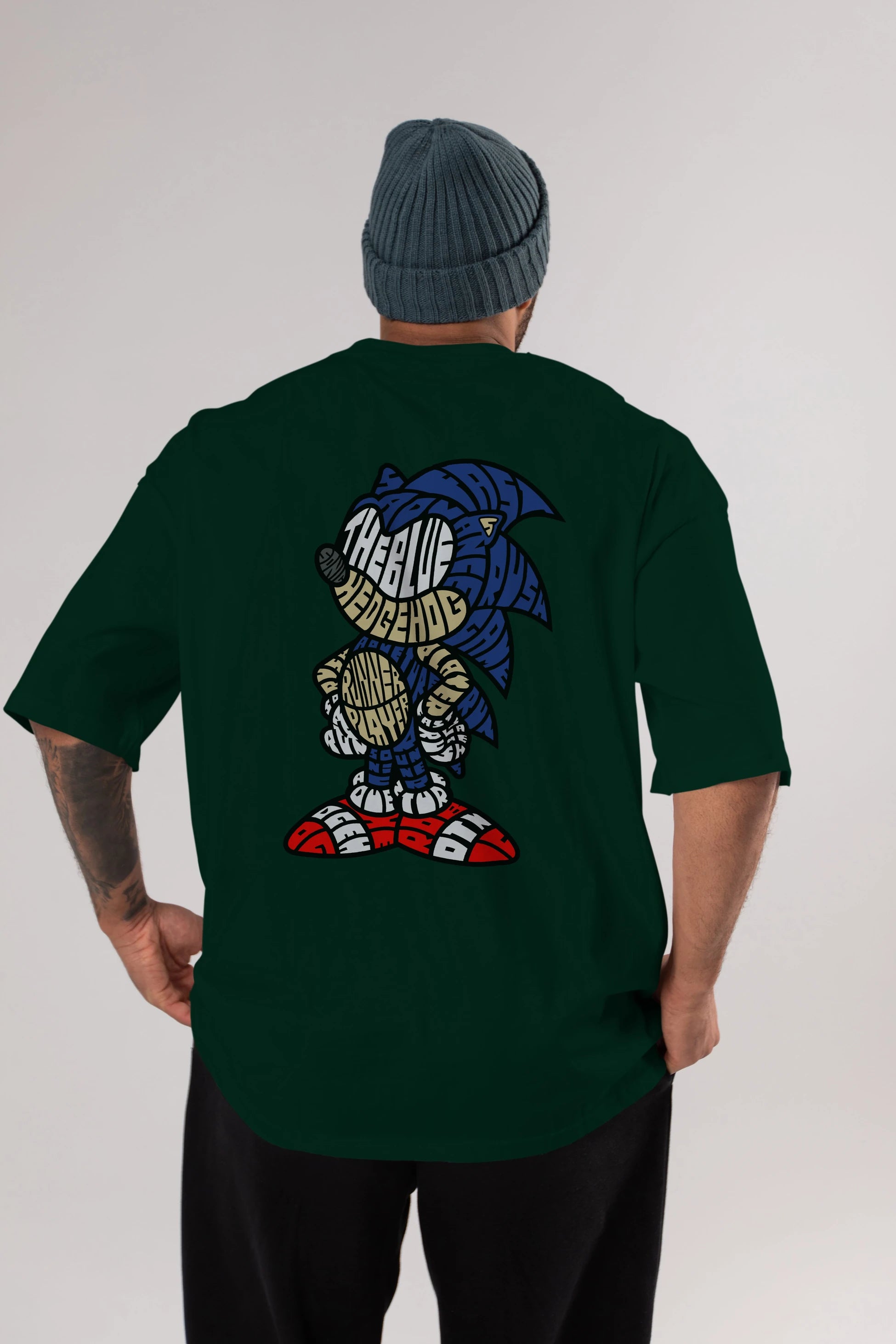 The Blue Hedgehog Arka Baskılı Oversize t-shirt %100 pamuk Erkek Kadın Unisex