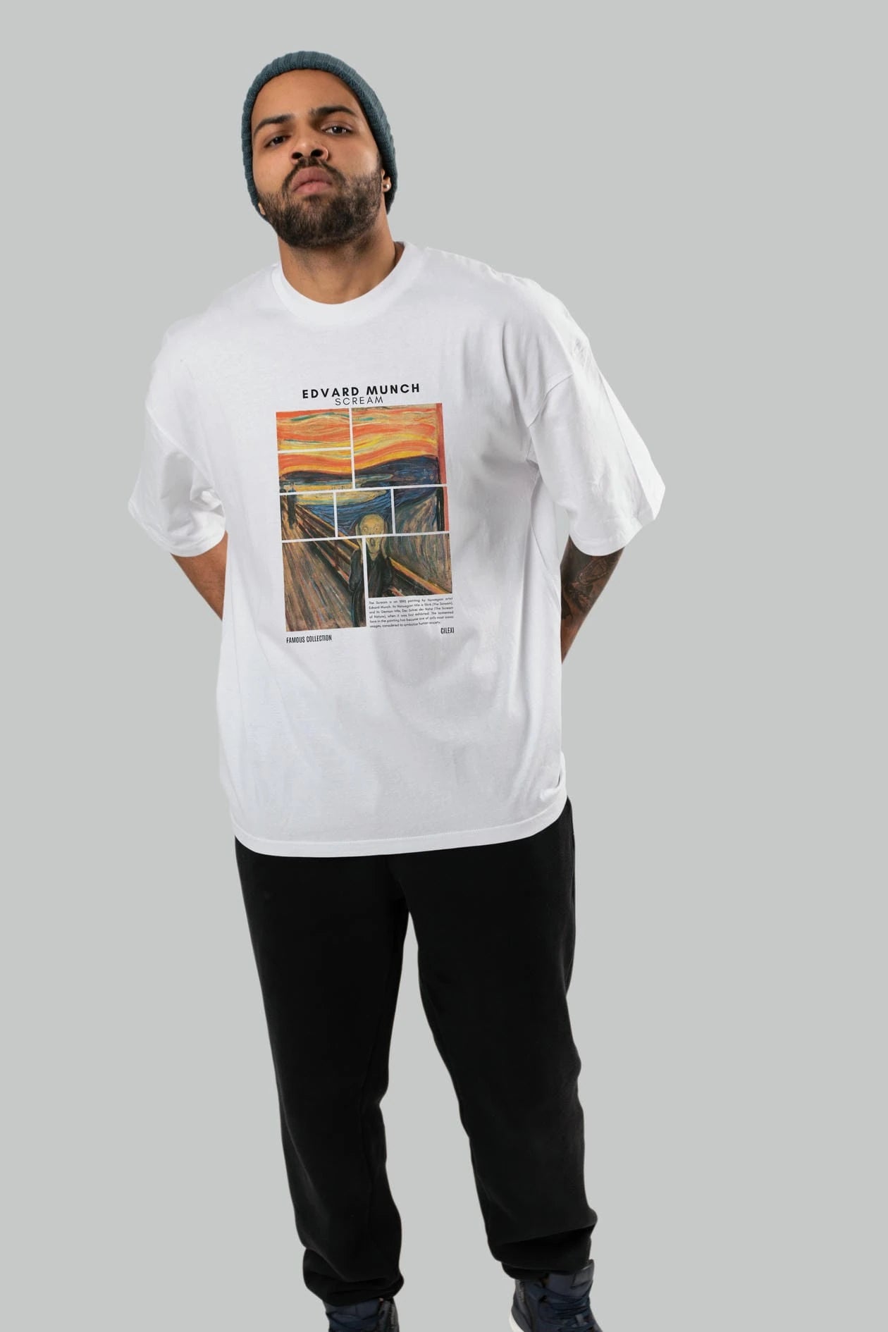 Edvard Munch Scream ön Baskılı Oversize t-shirt Erkek Kadın Bisiklet Yaka Pamuk tişort