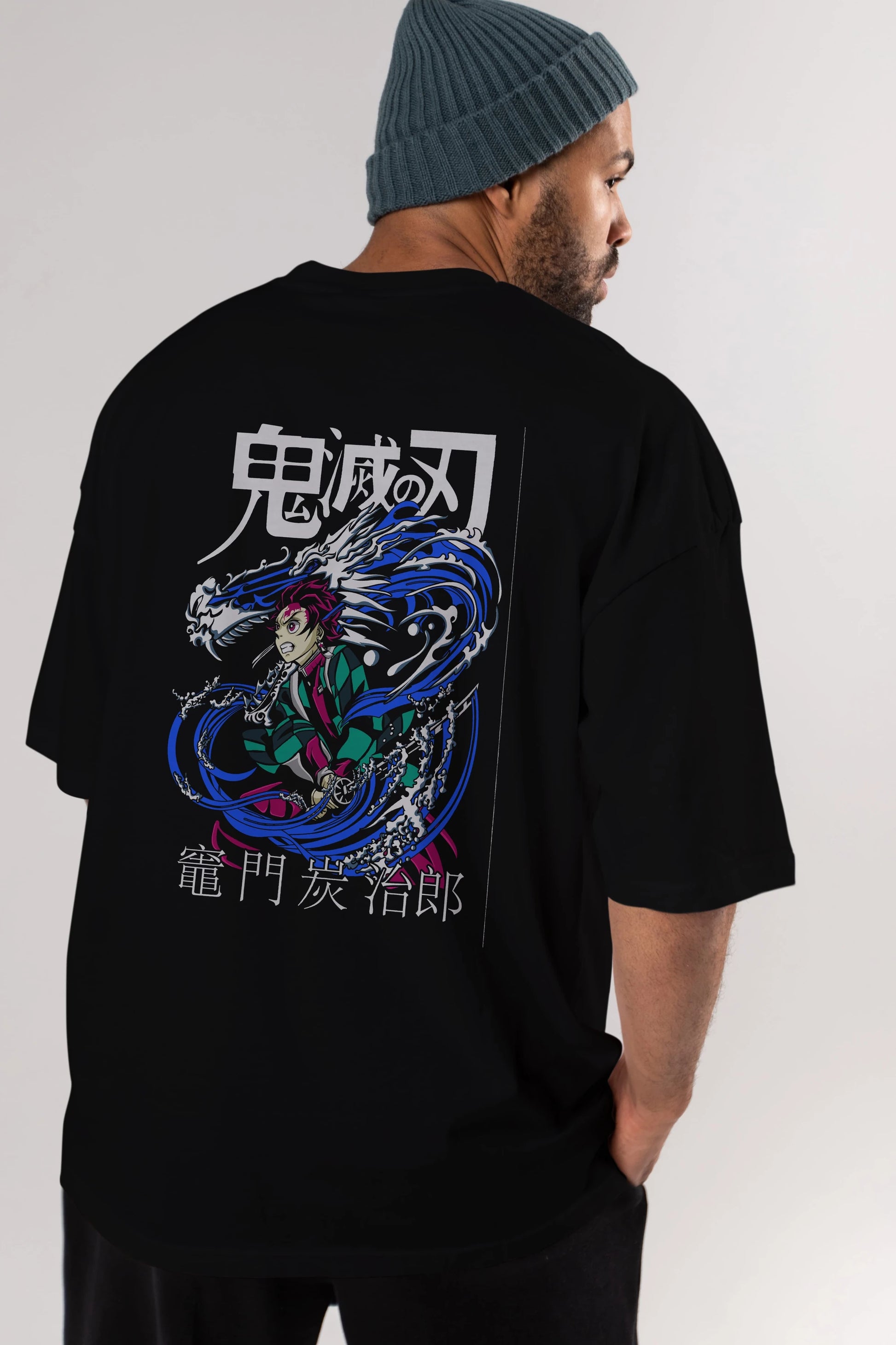 TANJIRO KAMADO 2 Anime Arka Baskılı Oversize t-shirt Erkek Kadın Unisex