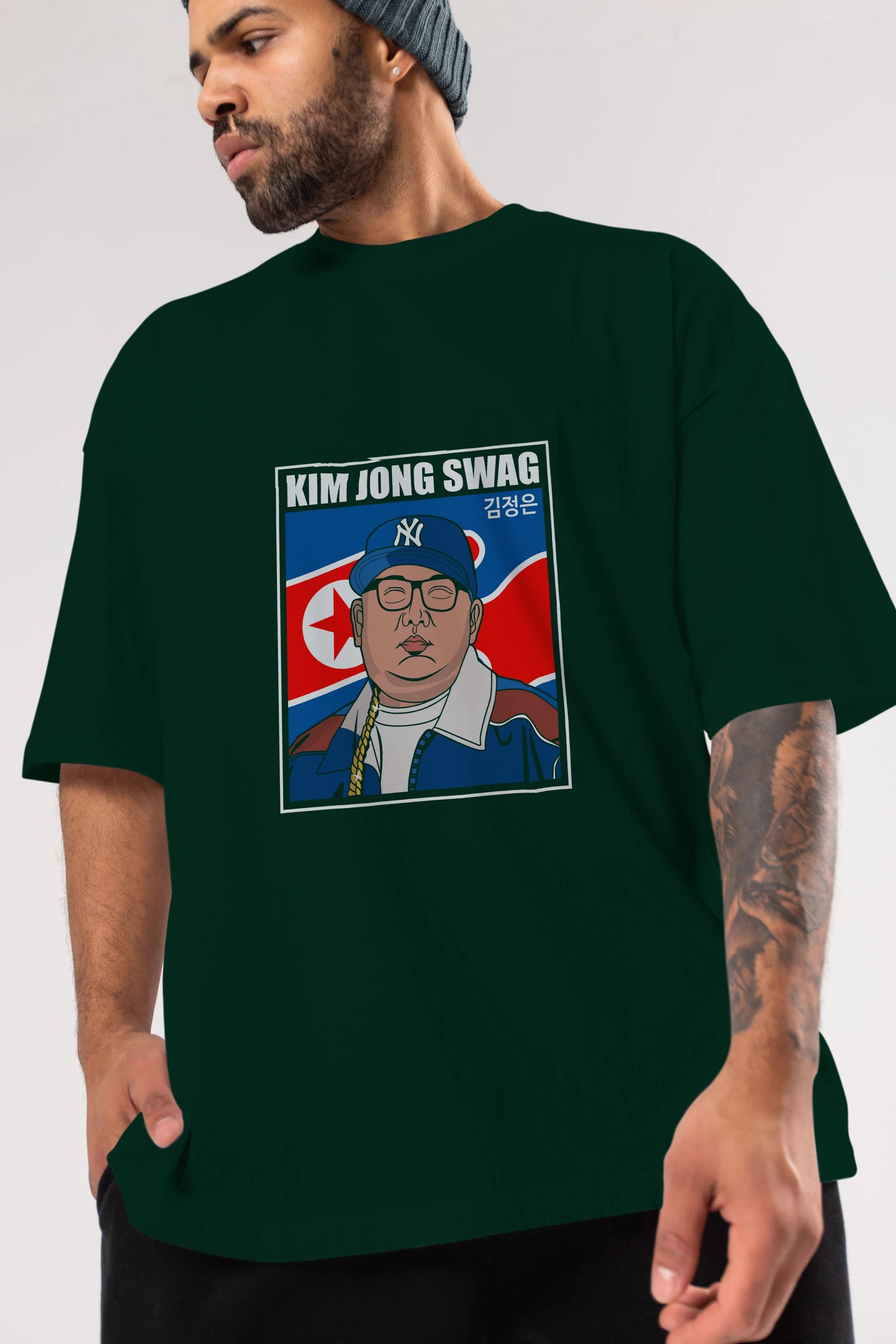 King Jong Swag Ön Baskılı Oversize t-shirt Erkek Kadın Unisex %100 Pamuk tişort