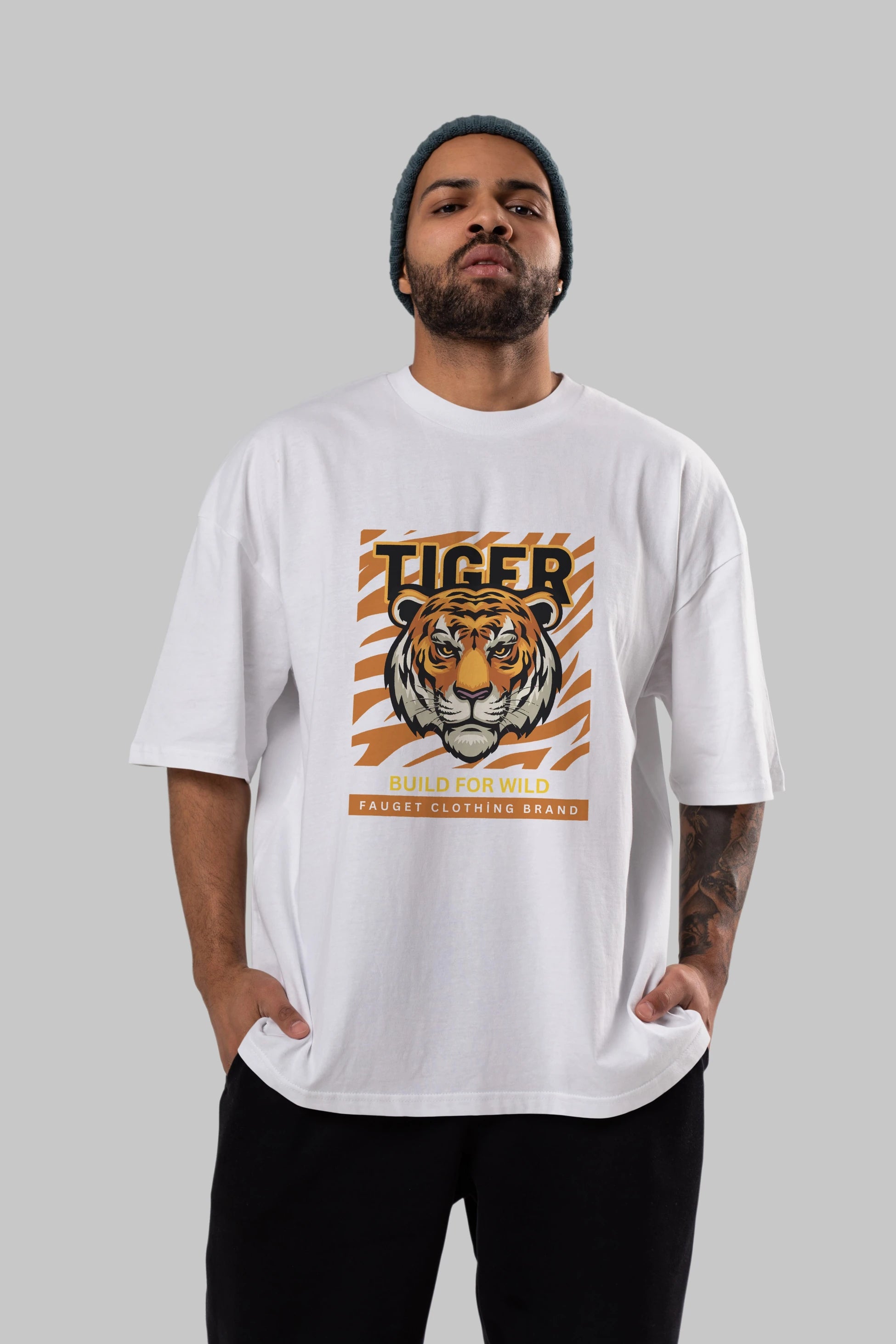 Tiger Ön Baskılı Oversize t-shirt Erkek Kadın Unisex