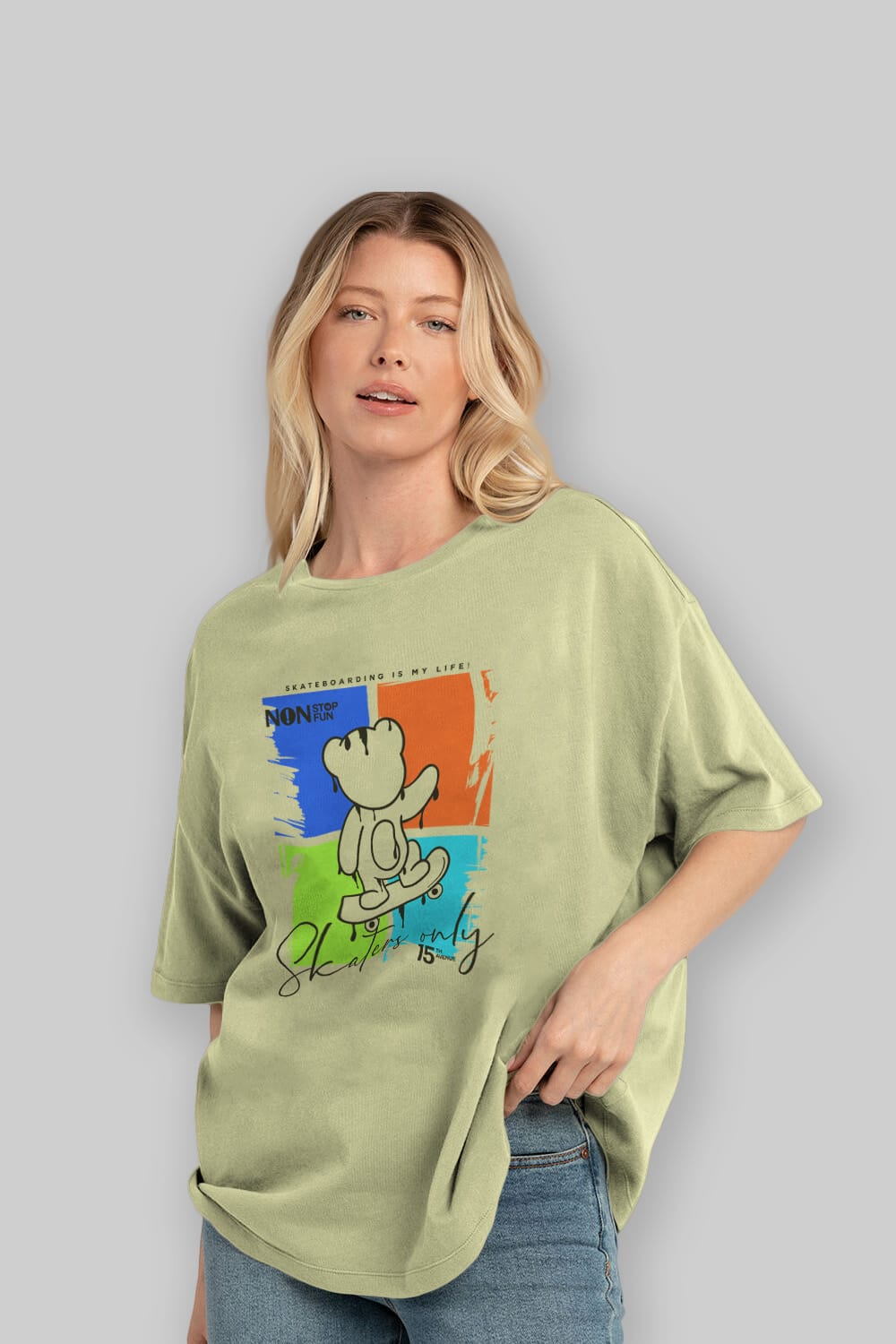 Skaters Only Bear Ön Baskılı Oversize t-shirt Erkek Kadın Unisex