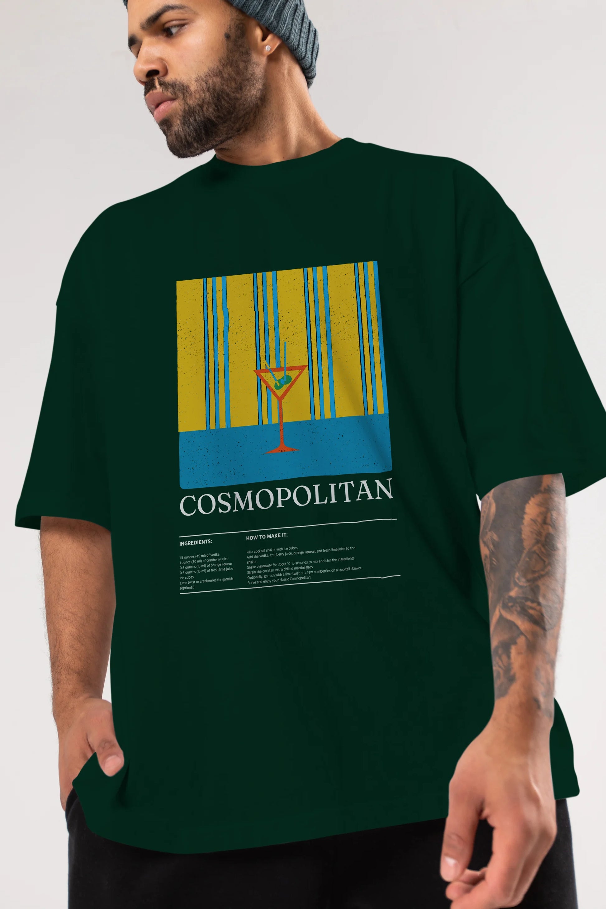 Cosmopolitan Kokteyl Ön Baskılı Oversize t-shirt Erkek Kadın %100 Pamuk Bisiklet Yaka tişort