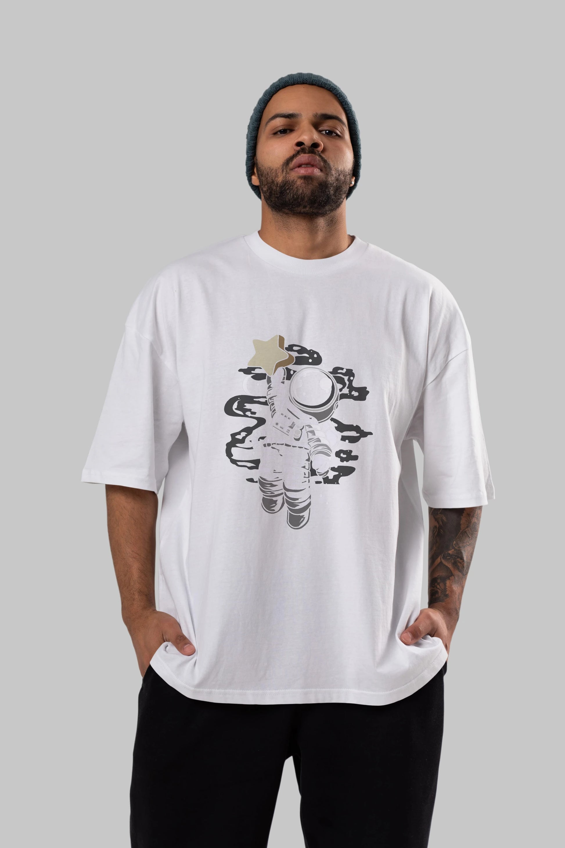 Astronaut Reach The Star Ön Baskılı Oversize t-shirt Erkek Kadın Unisex