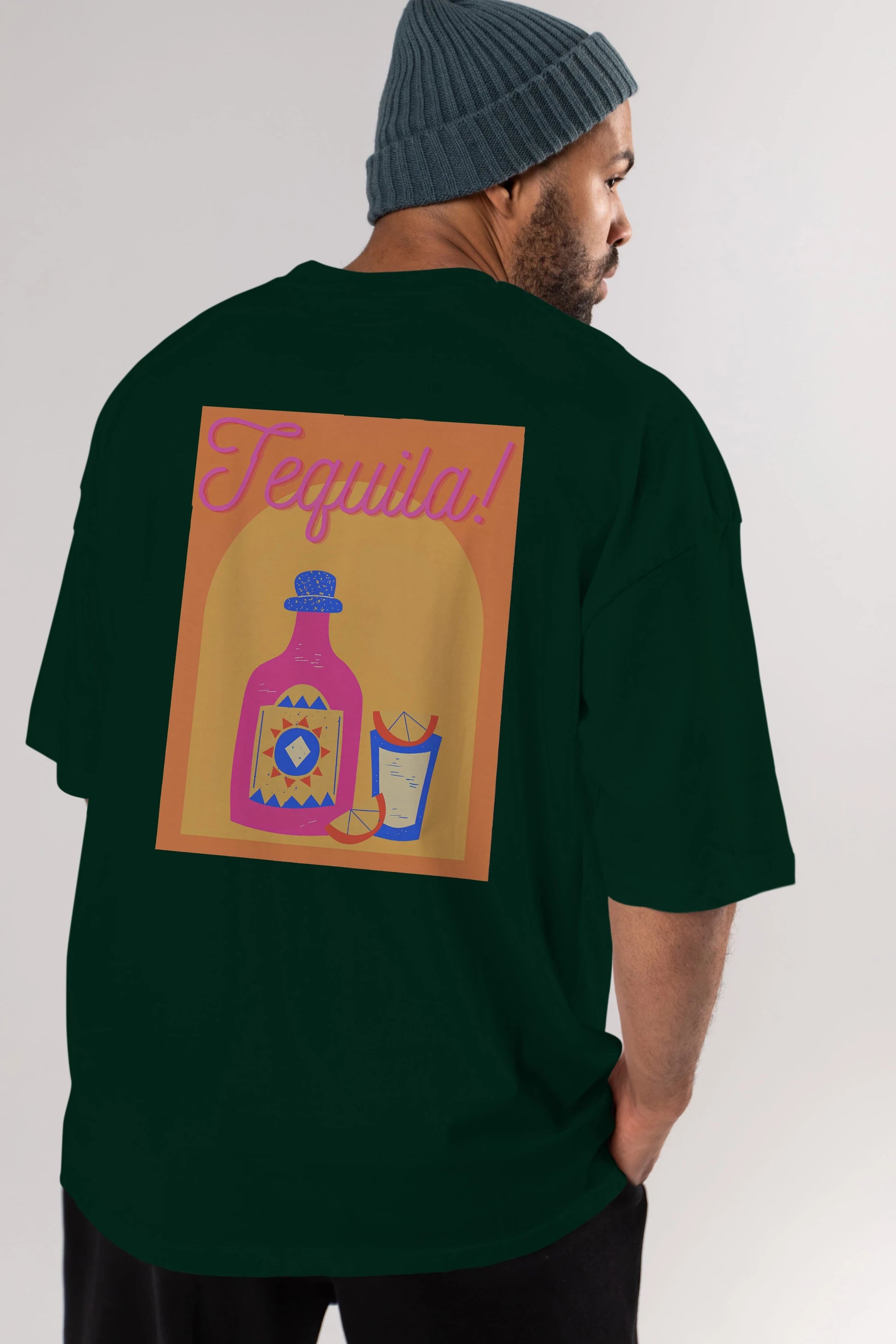 Tequila Arka Baskılı Oversize t-shirt Erkek Kadın Unisex %100 Pamuk Bisiklet Yaka tişort