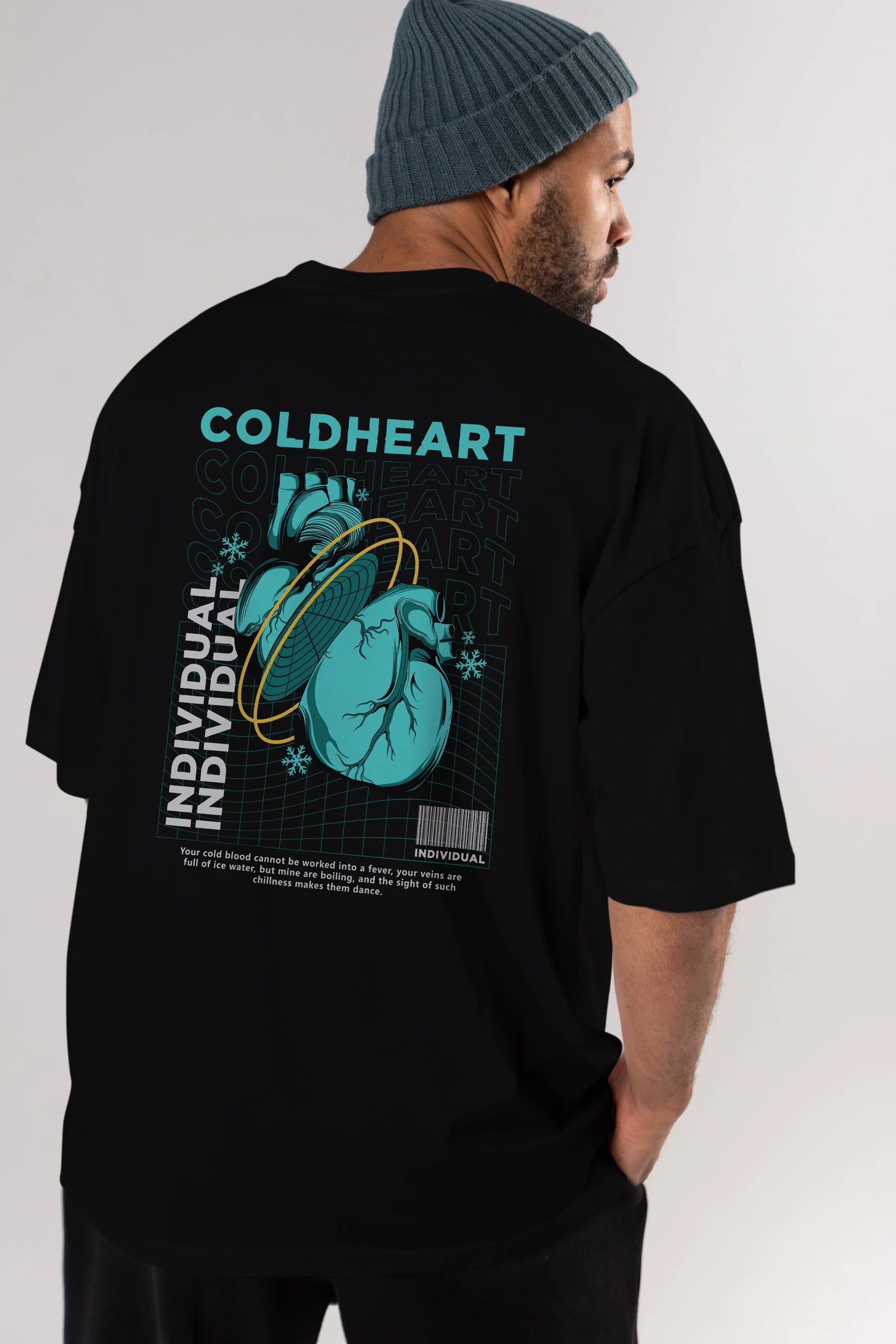 Cold Heart Arka Baskılı Oversize t-shirt Erkek Kadın Unisex