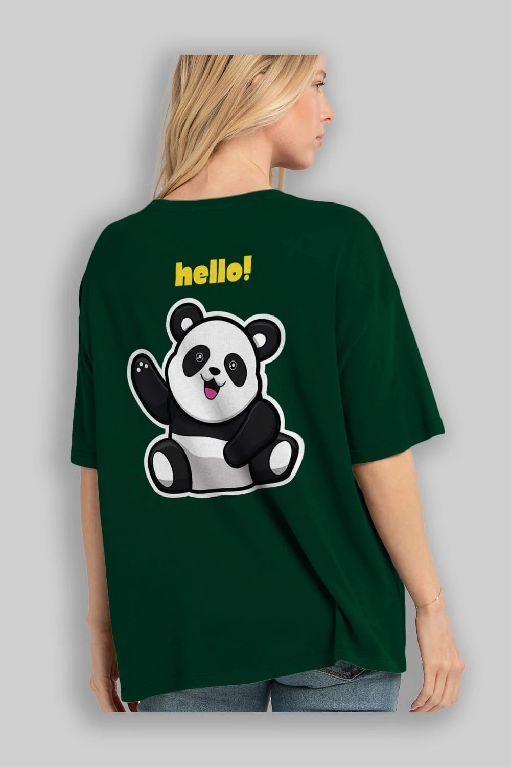 Hello Panda Arka Baskılı Oversize t-shirt Erkek Kadın Unisex