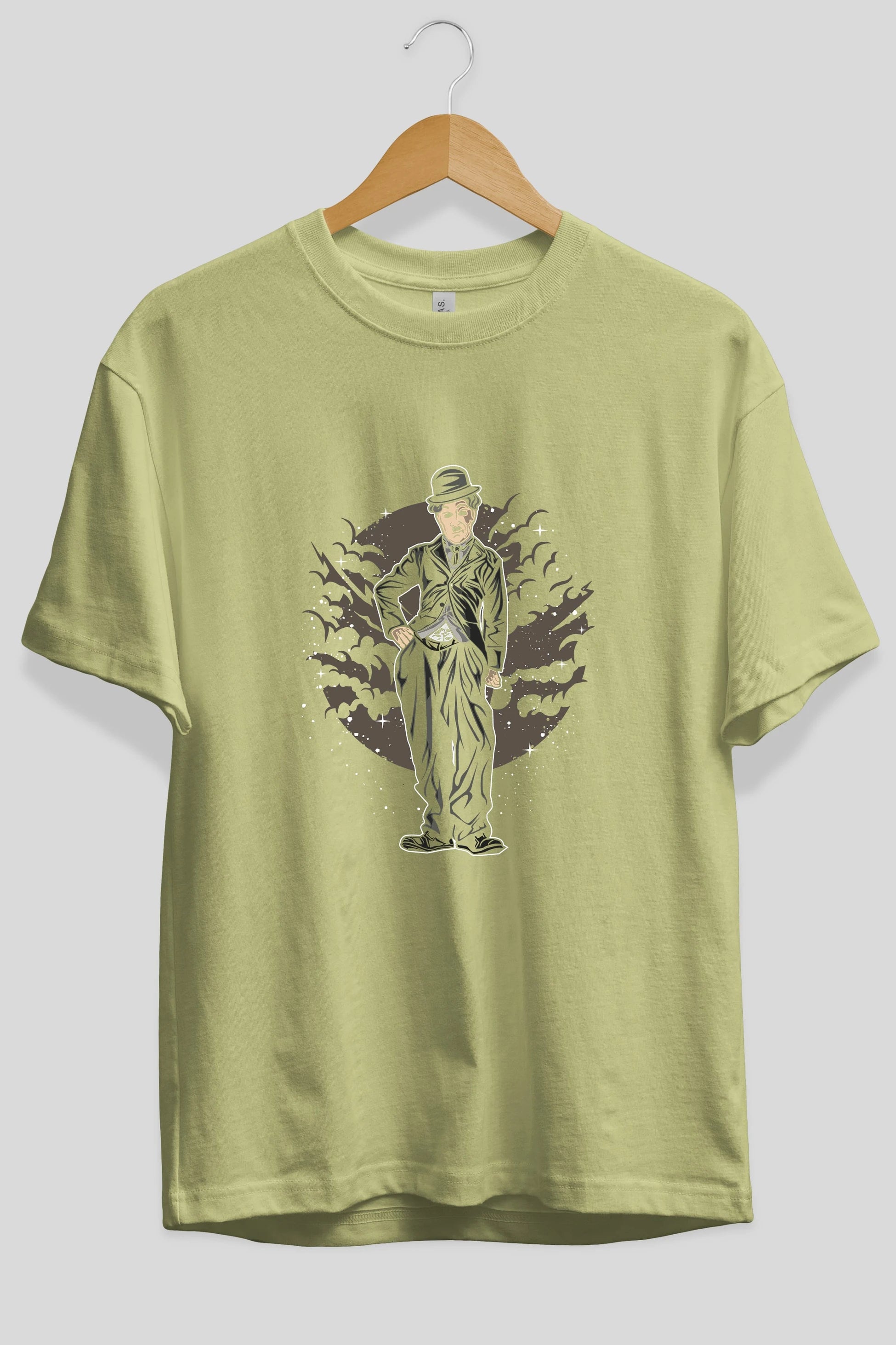 CHAPLIN Ön Baskılı Oversize t-shirt Erkek Kadın Unisex %100 Pamuk tişort