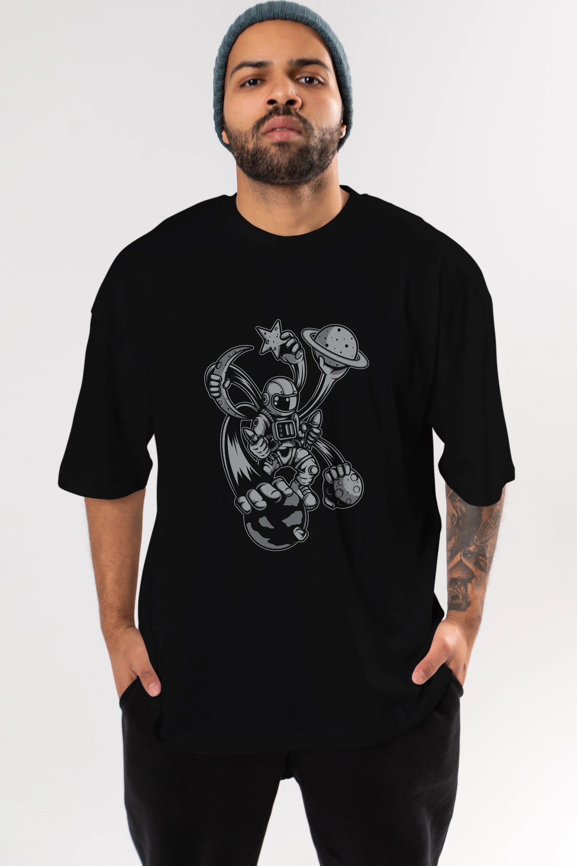 Astronaut Multiple Hands Ön Baskılı Oversize t-shirt Erkek Kadın Unisex
