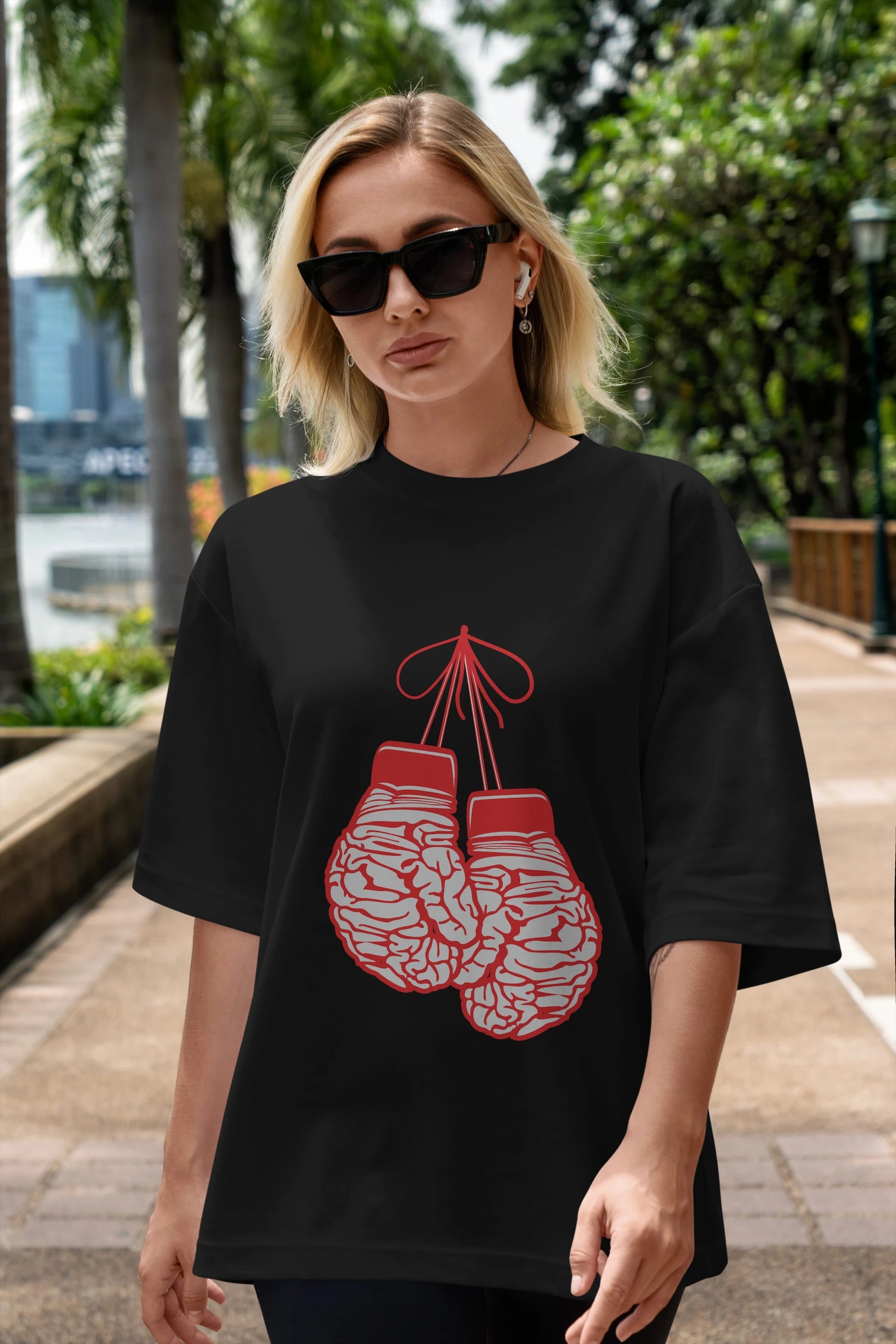 Brain Gloves Ön Baskılı Oversize t-shirt %100 pamuk Erkek Kadın Unisex
