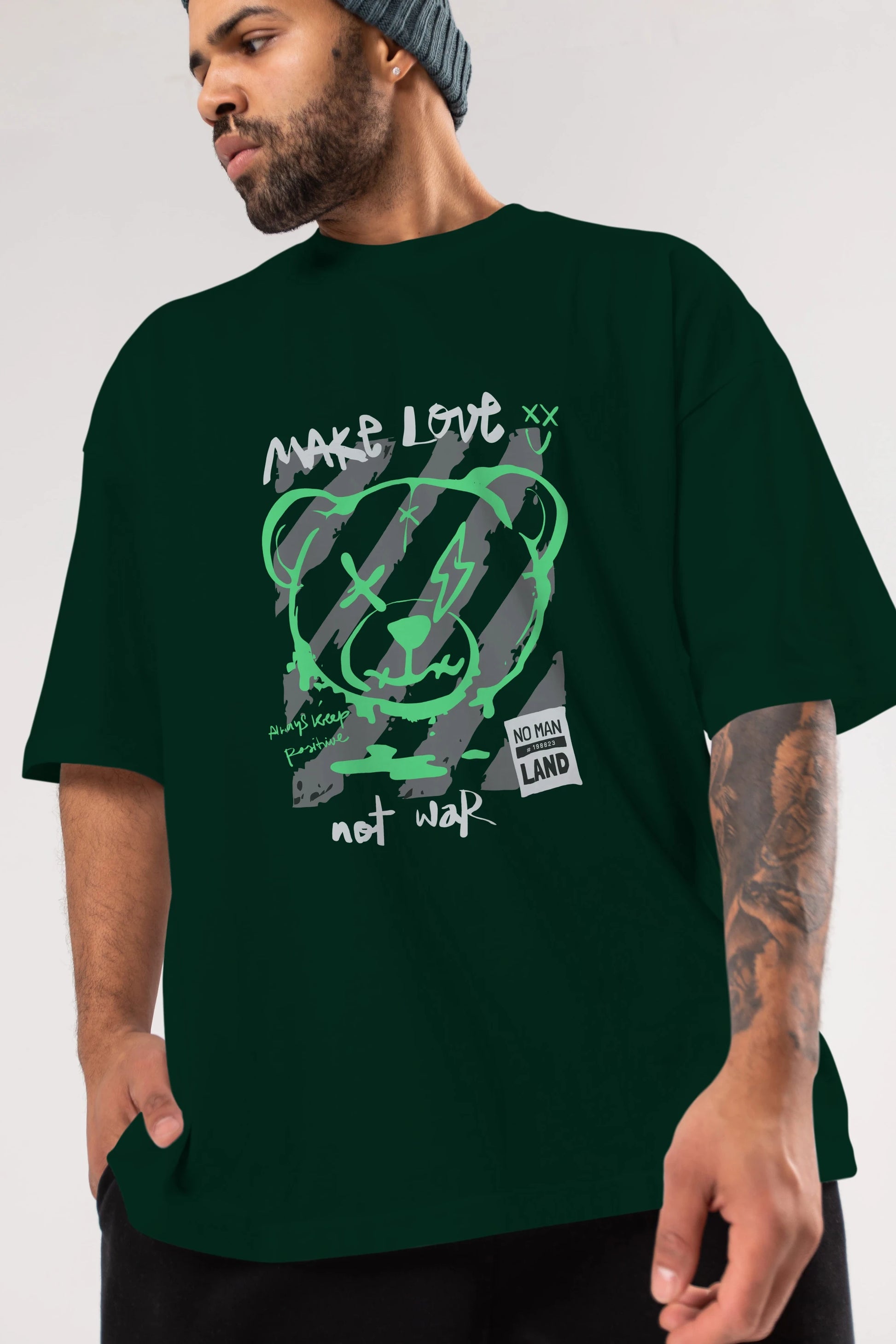 Make Love Bear Ön Baskılı Oversize t-shirt Erkek Kadın Unisex