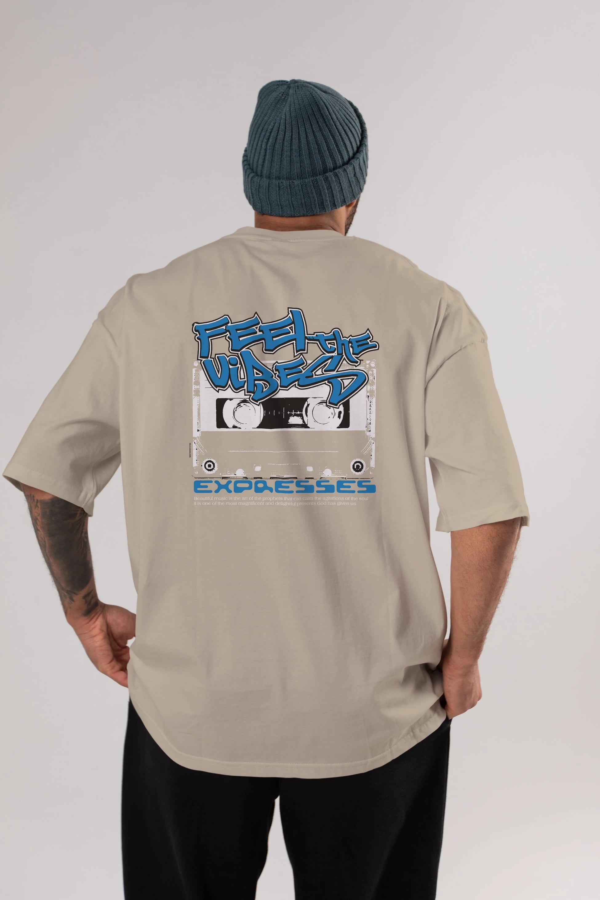 Feel The Vibes Arka Baskılı Oversize t-shirt Erkek Kadın Unisex