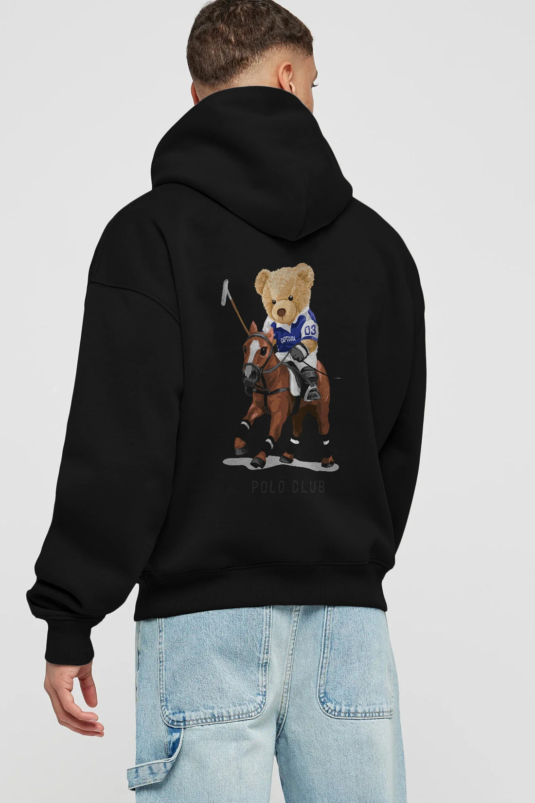 Teddy Bear Polo Club Arka Baskılı Hoodie Oversize Kapüşonlu Sweatshirt Erkek Kadın Unisex
