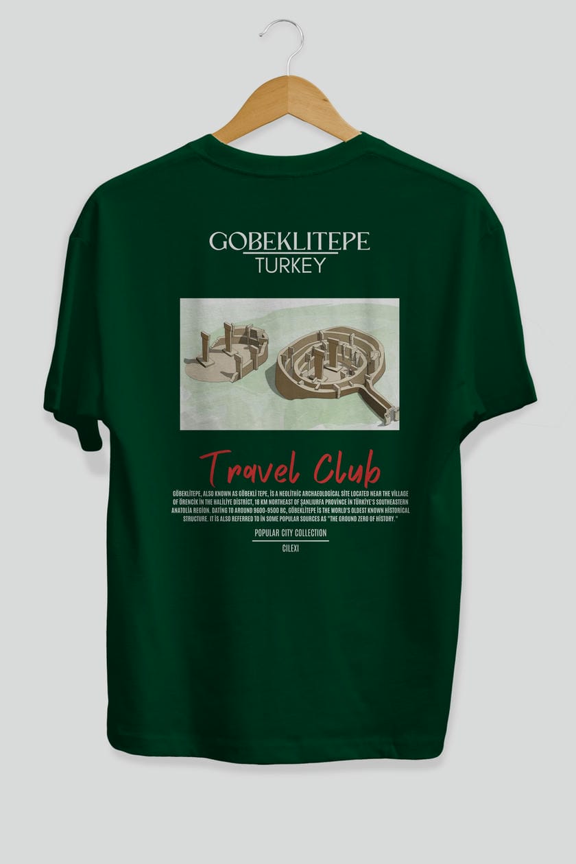 Gobeklitepe Turkey Arka Baskılı Oversize t-shirt Erkek Kadın Pamuk Bisiklet Yaka tişort