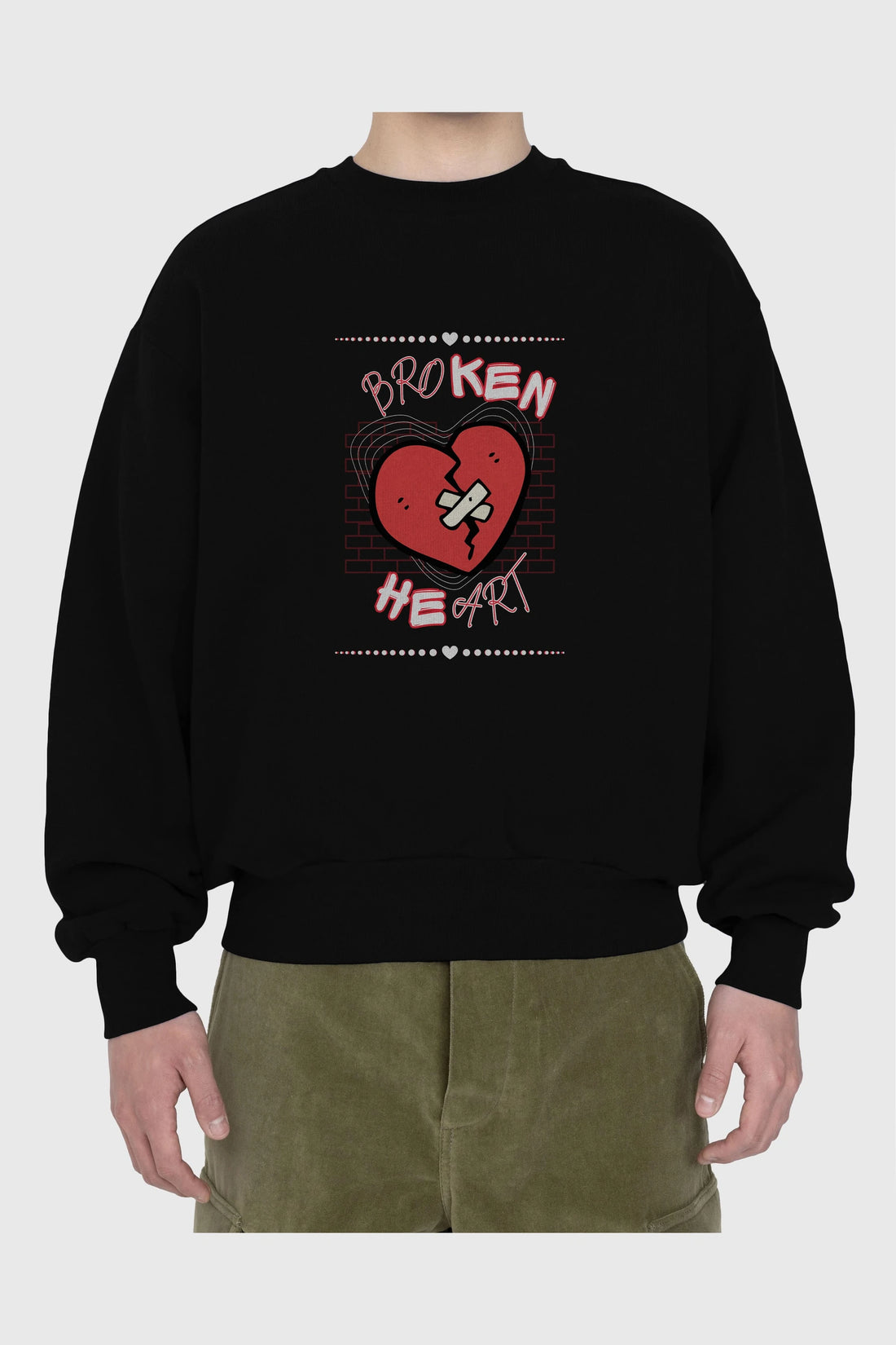 Broken Heart Yazılı Ön Baskılı Oversize Sweatshirt Erkek Kadın Unisex