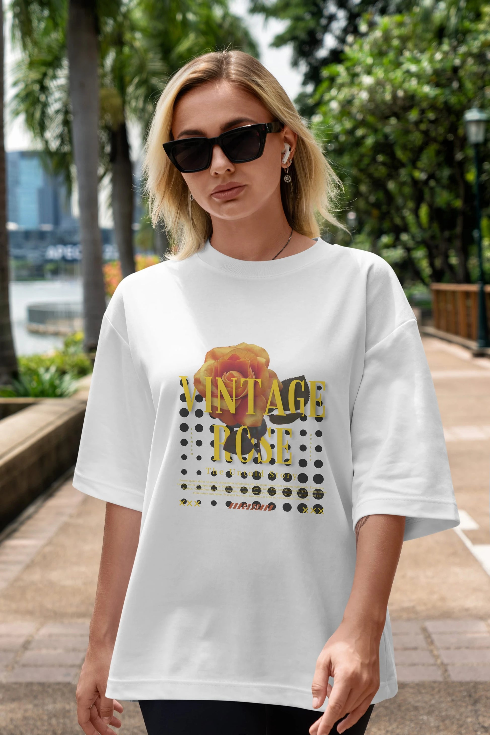 Vintage Rose Yazılı Ön Baskılı Oversize t-shirt Erkek Kadın Unisex
