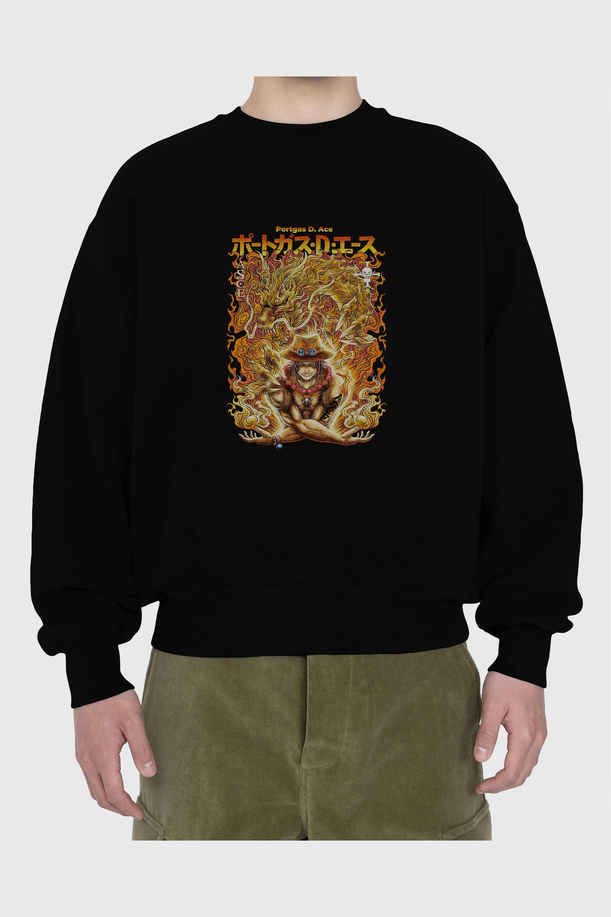 PORTGAS D. ACE Anime Ön Baskılı Oversize Sweatshirt Erkek Kadın Unisex