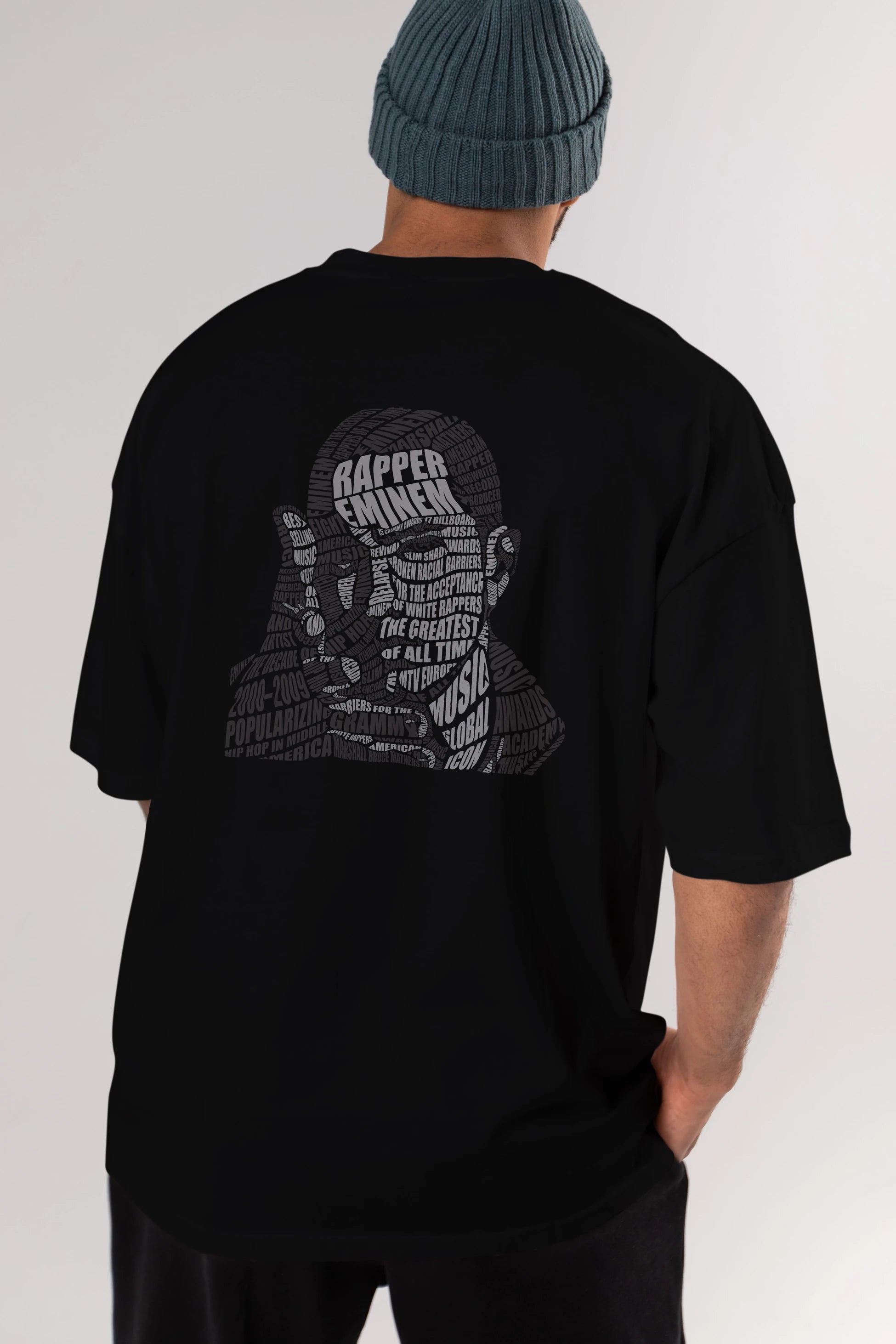 Eminem Calligram Arka Baskılı Oversize t-shirt %100 pamuk Erkek Kadın Unisex