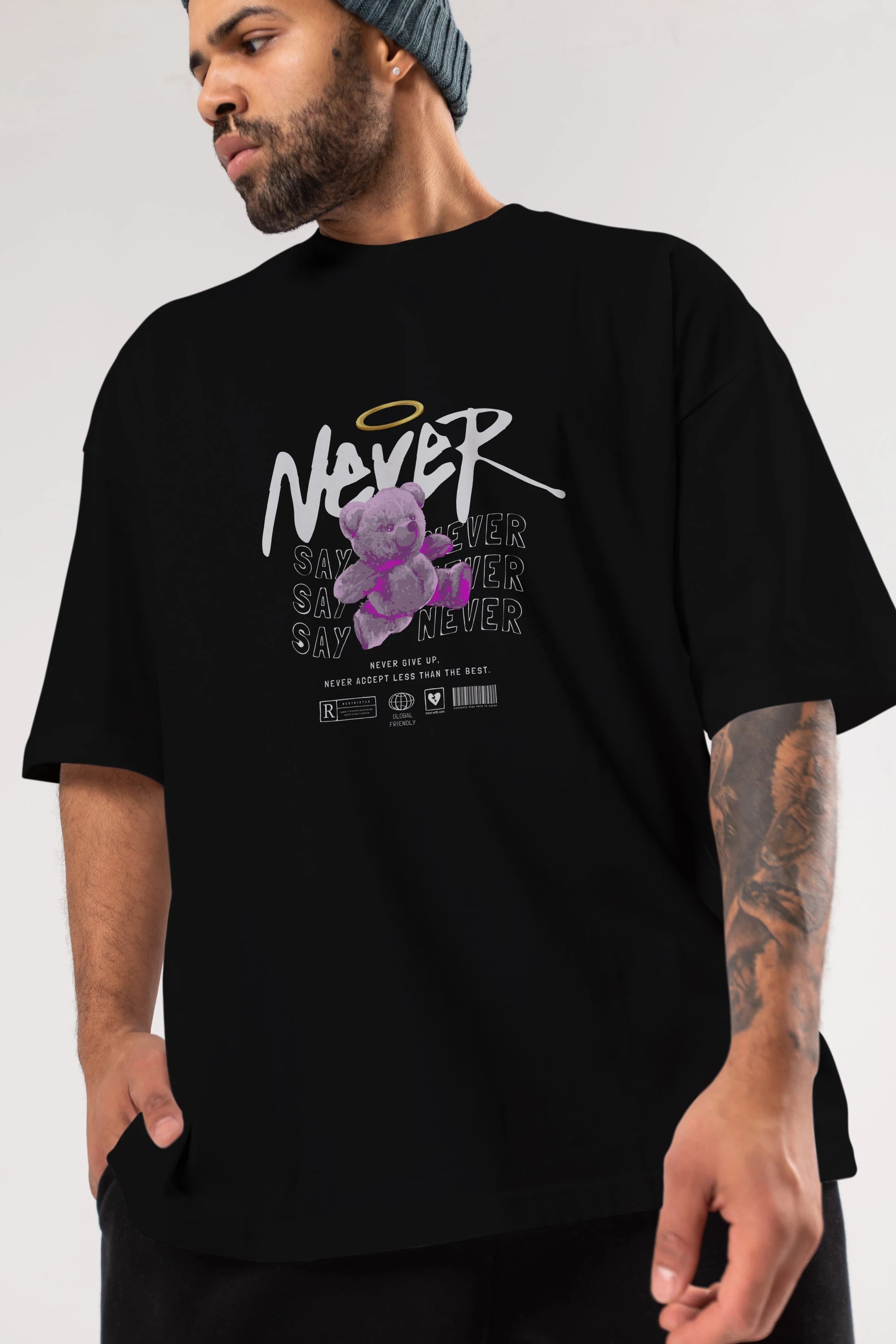 Teddy Bear Never Ön Baskılı Oversize t-shirt Erkek Kadın Unisex