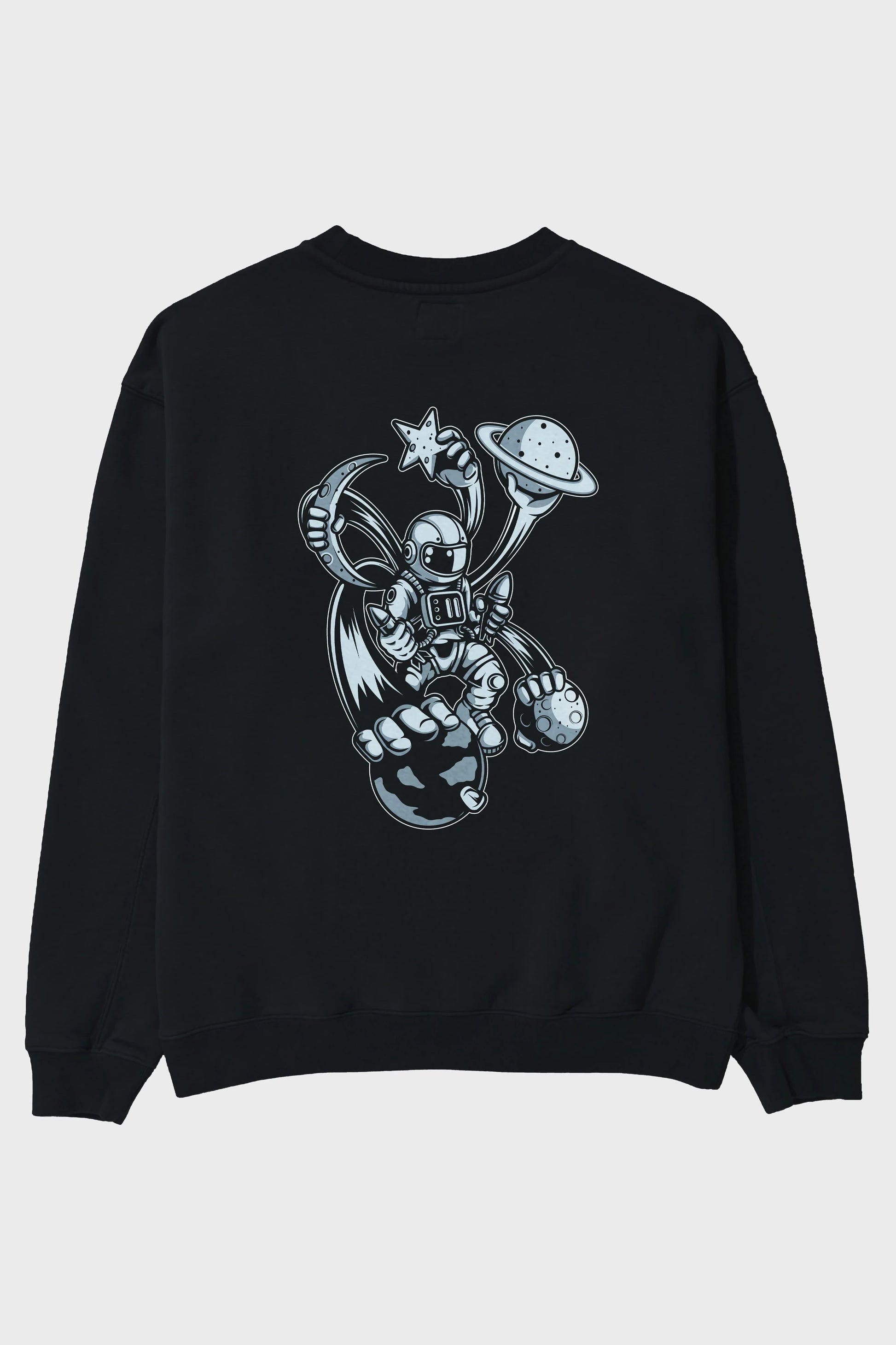 Astronaut Multiple Hands Arka Baskılı Oversize Sweatshirt Erkek Kadın Unisex