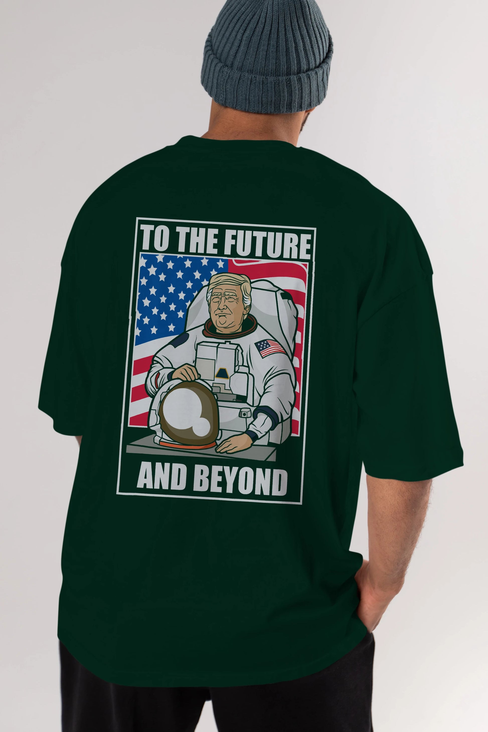 Trumpstronaut Arka Baskılı Oversize t-shirt Erkek Kadın Unisex %100 Pamuk tişort