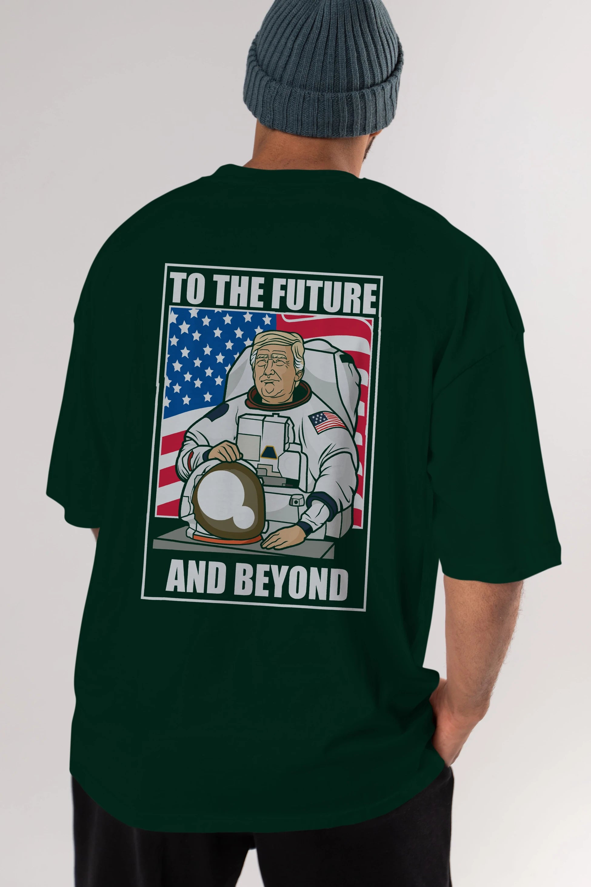 Trumpstronaut Arka Baskılı Oversize t-shirt Erkek Kadın Unisex %100 Pamuk tişort