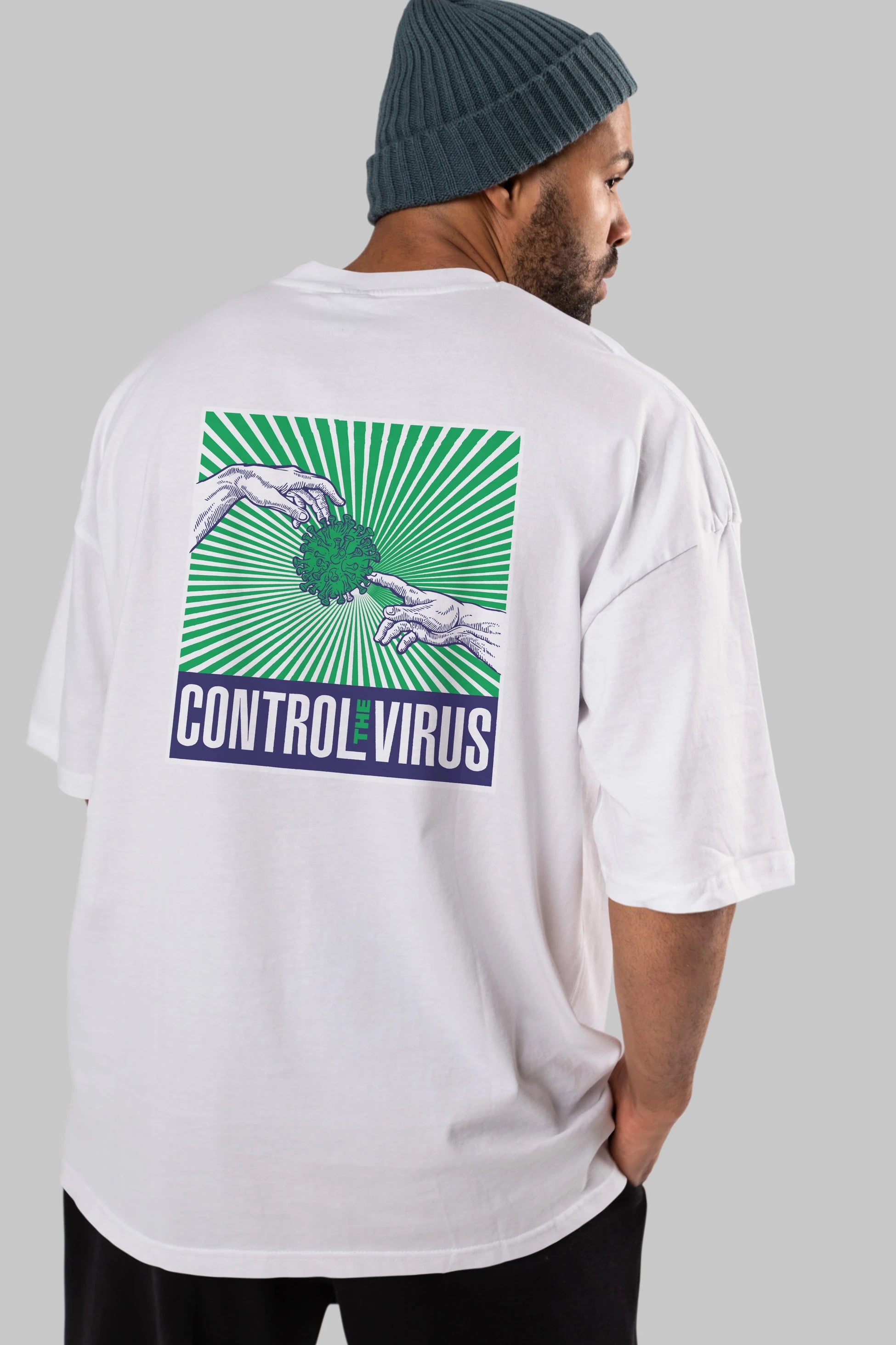 Control The Virus Arka Baskılı Oversize t-shirt Erkek Kadın Unisex