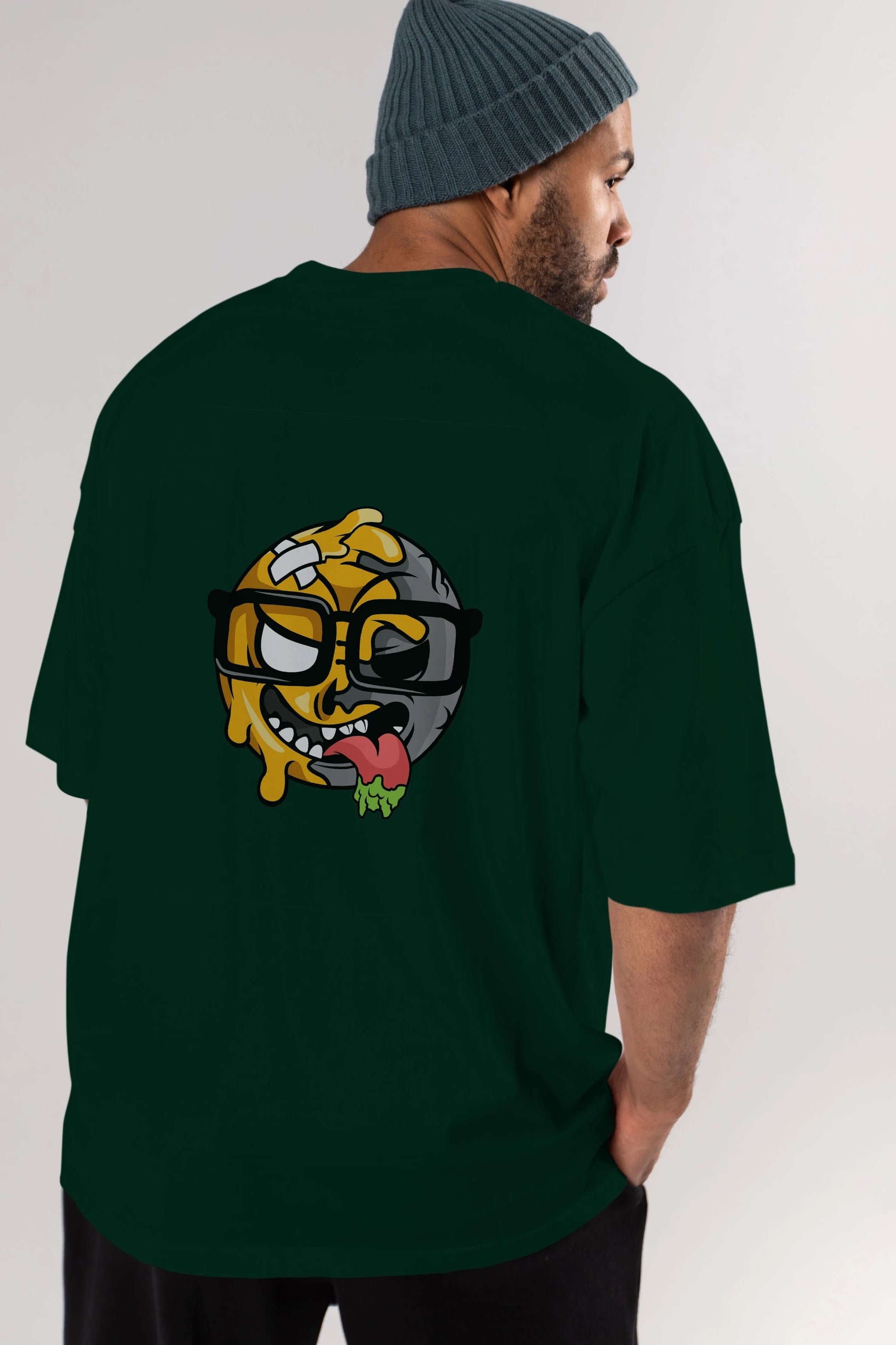 Smiley Nerd Arka Baskılı Oversize t-shirt Erkek Kadın Unisex %100 Pamuk tişort
