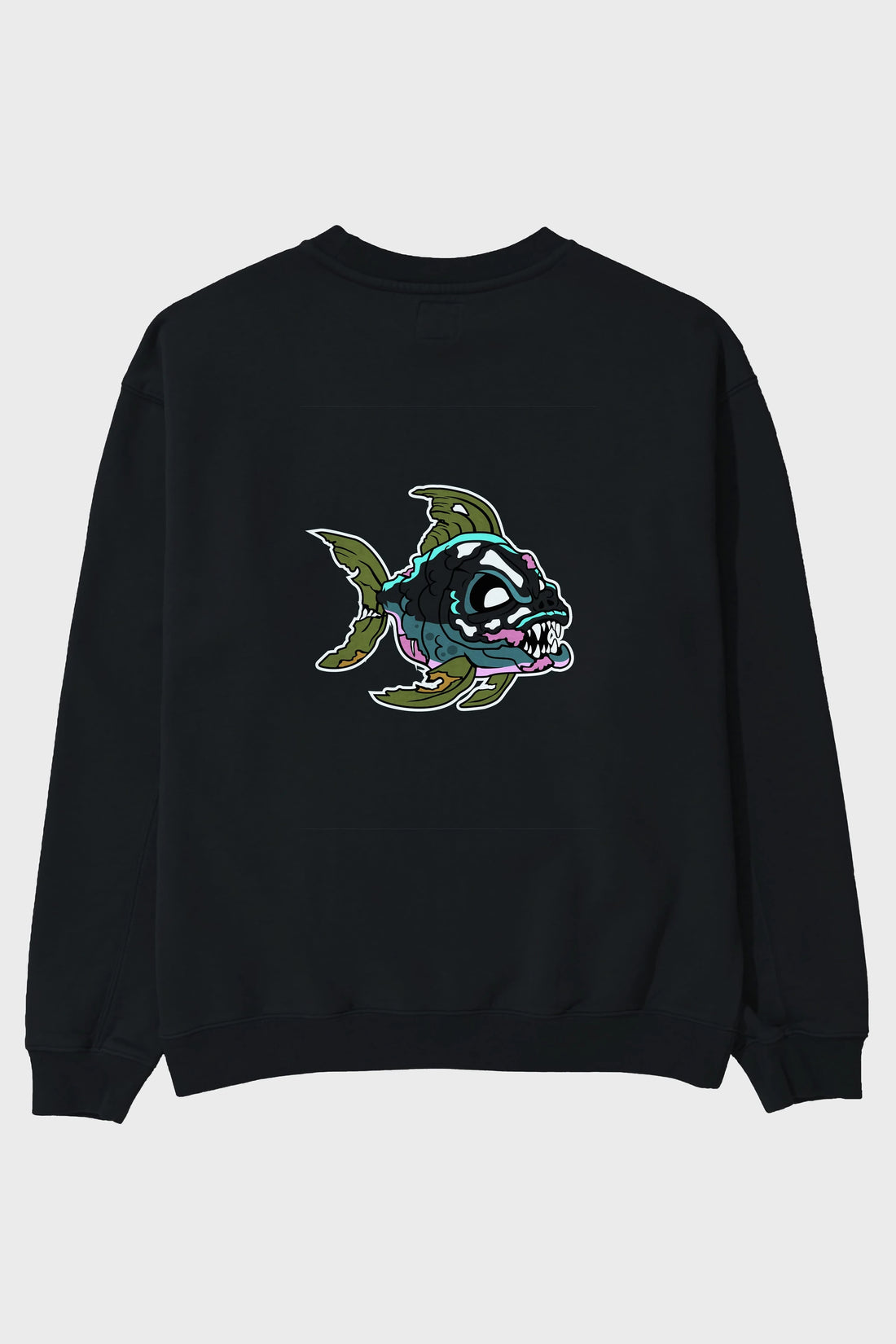 Fish Monster Arka Baskılı Oversize Sweatshirt Erkek Kadın Unisex