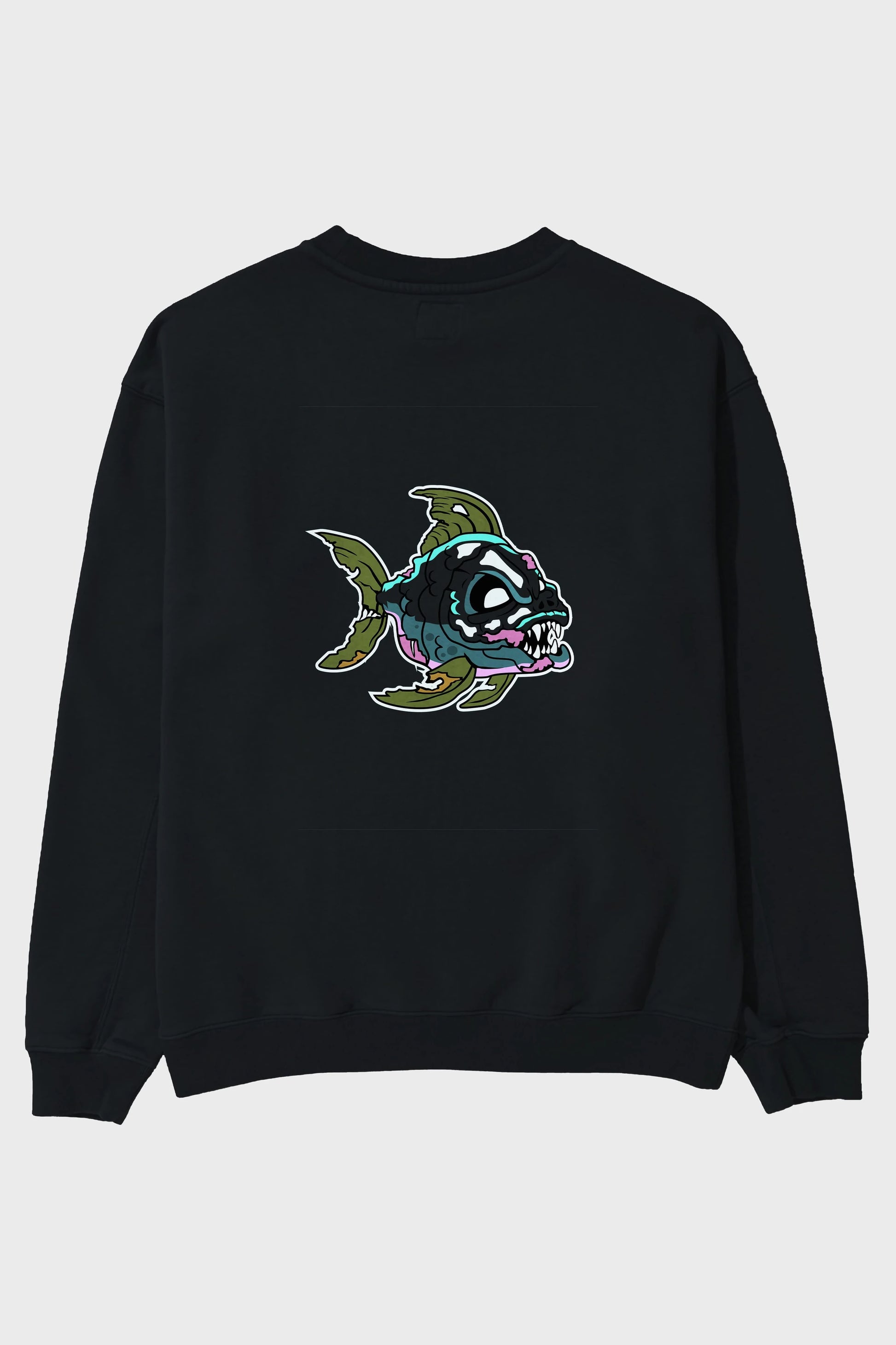 Fish Monster Arka Baskılı Oversize Sweatshirt Erkek Kadın Unisex