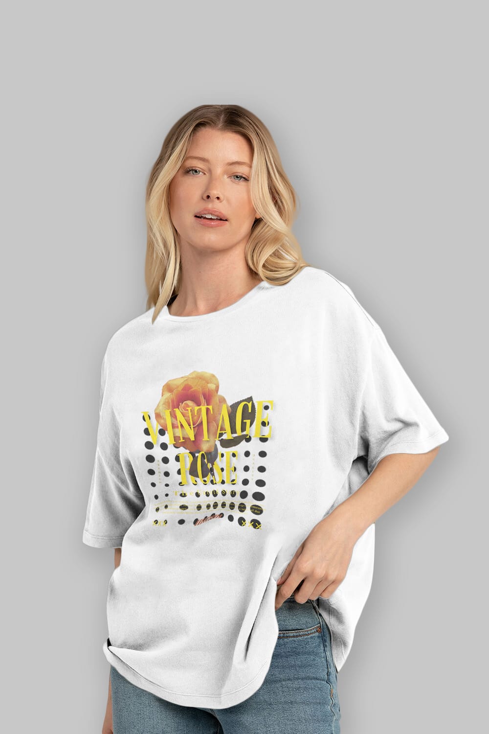 Vintage Rose Yazılı Ön Baskılı Oversize t-shirt Erkek Kadın Unisex