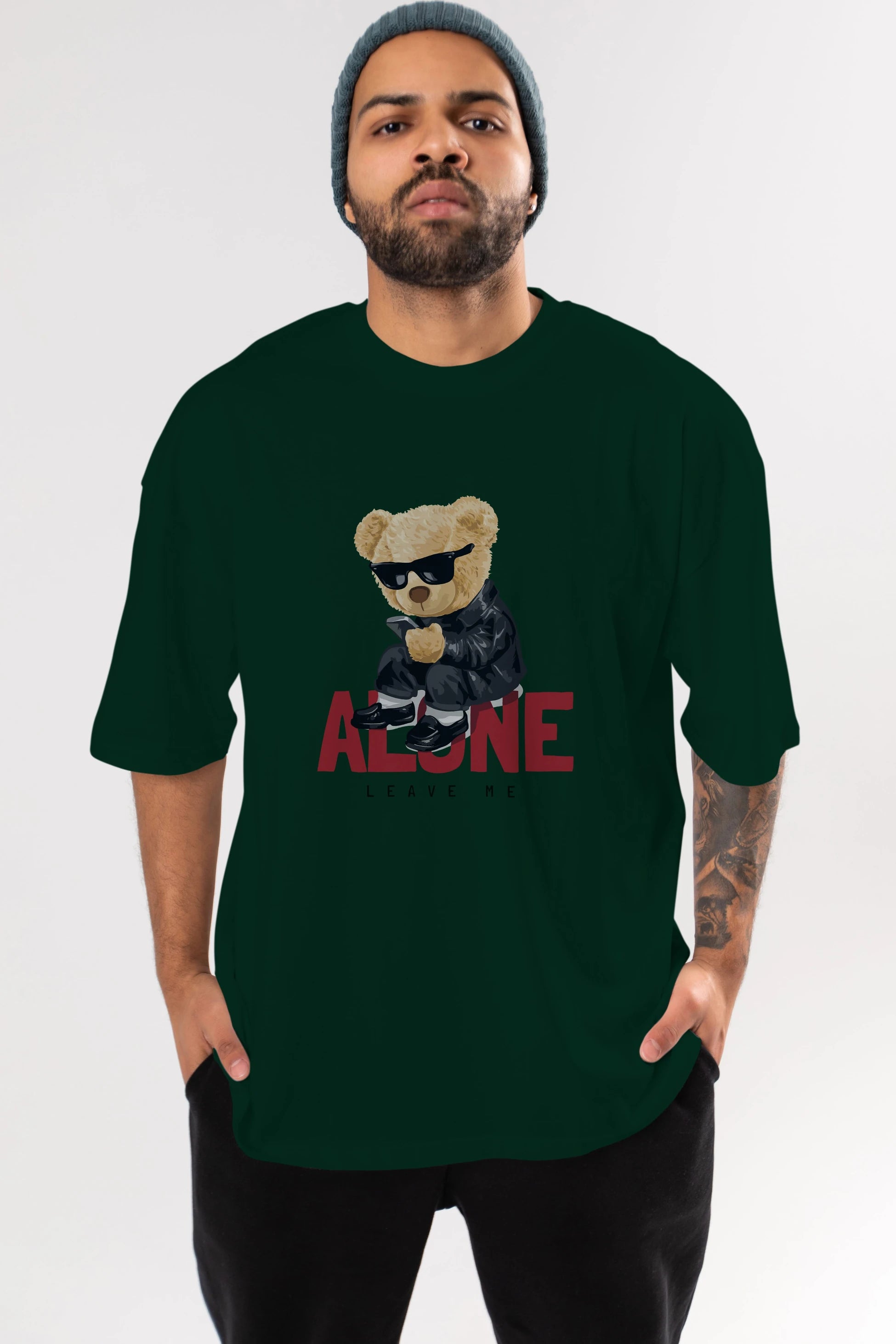 Teddy Bear Alone Ön Baskılı Oversize t-shirt Erkek Kadın Unisex %100 Pamuk
