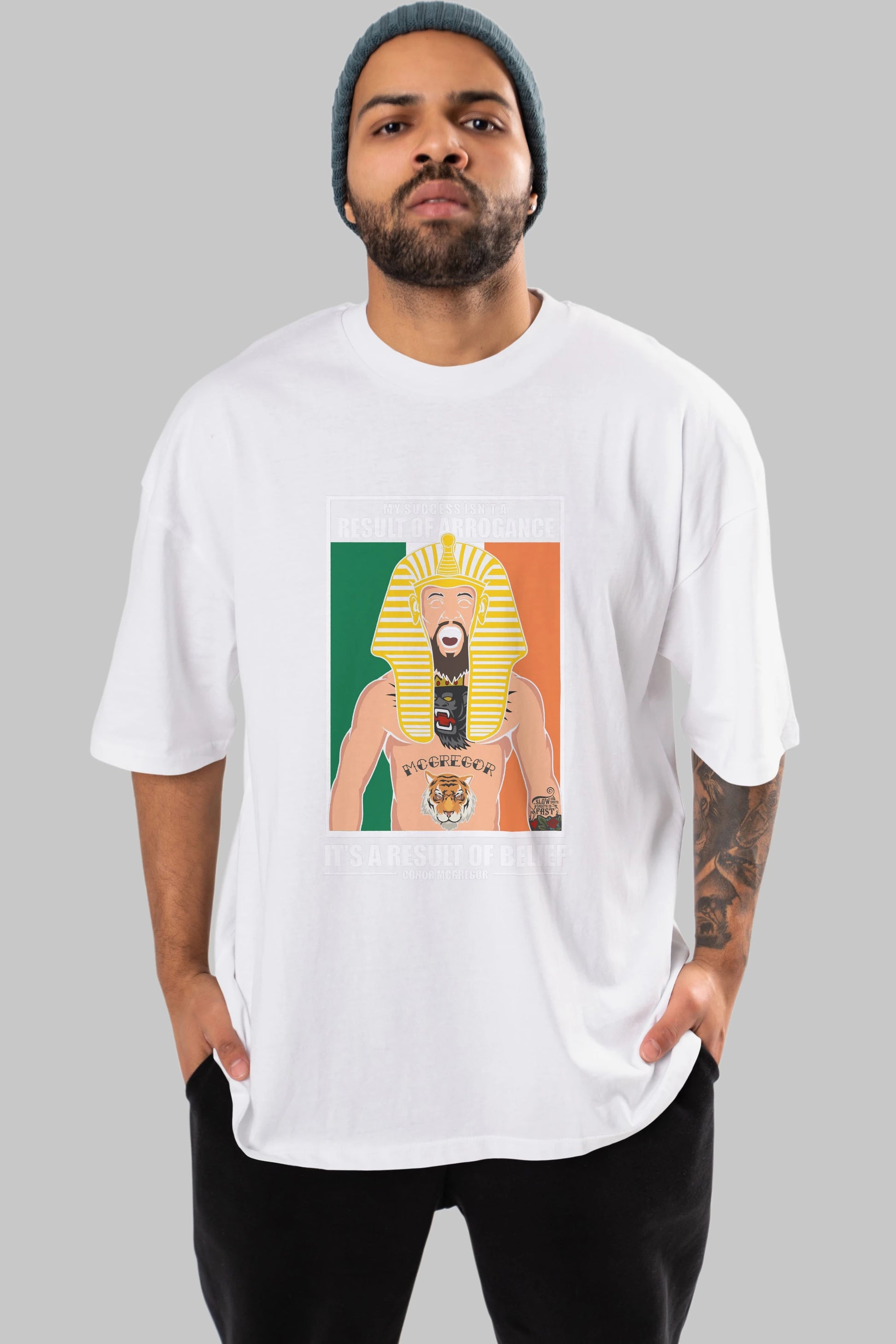 McGregor Pharaoh Ön Baskılı Oversize t-shirt Erkek Kadın Unisex %100 Pamuk tişort